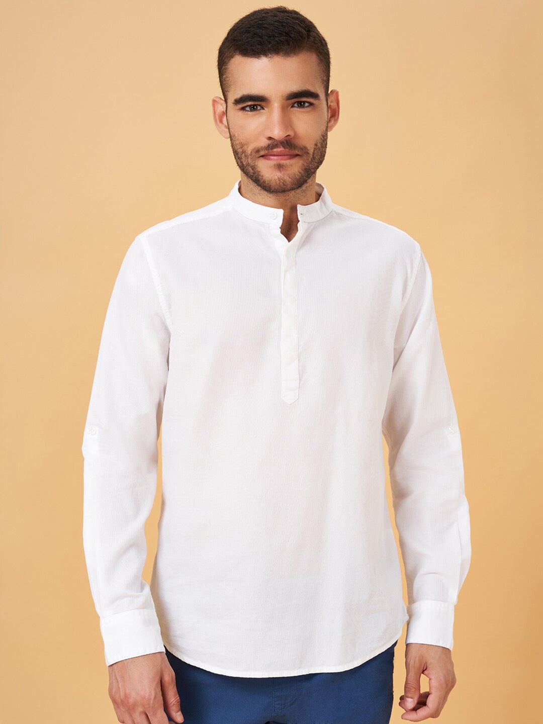 

Urban Ranger by pantaloons Band Collar Cotton Casual Shirt, White