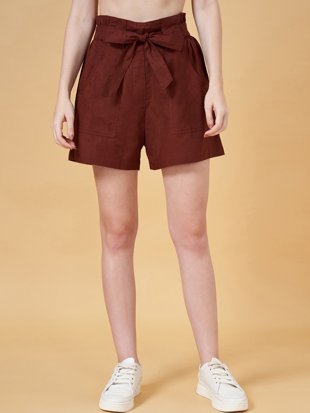 

People Women Mid Rise Cotton Regular Shorts, Rust