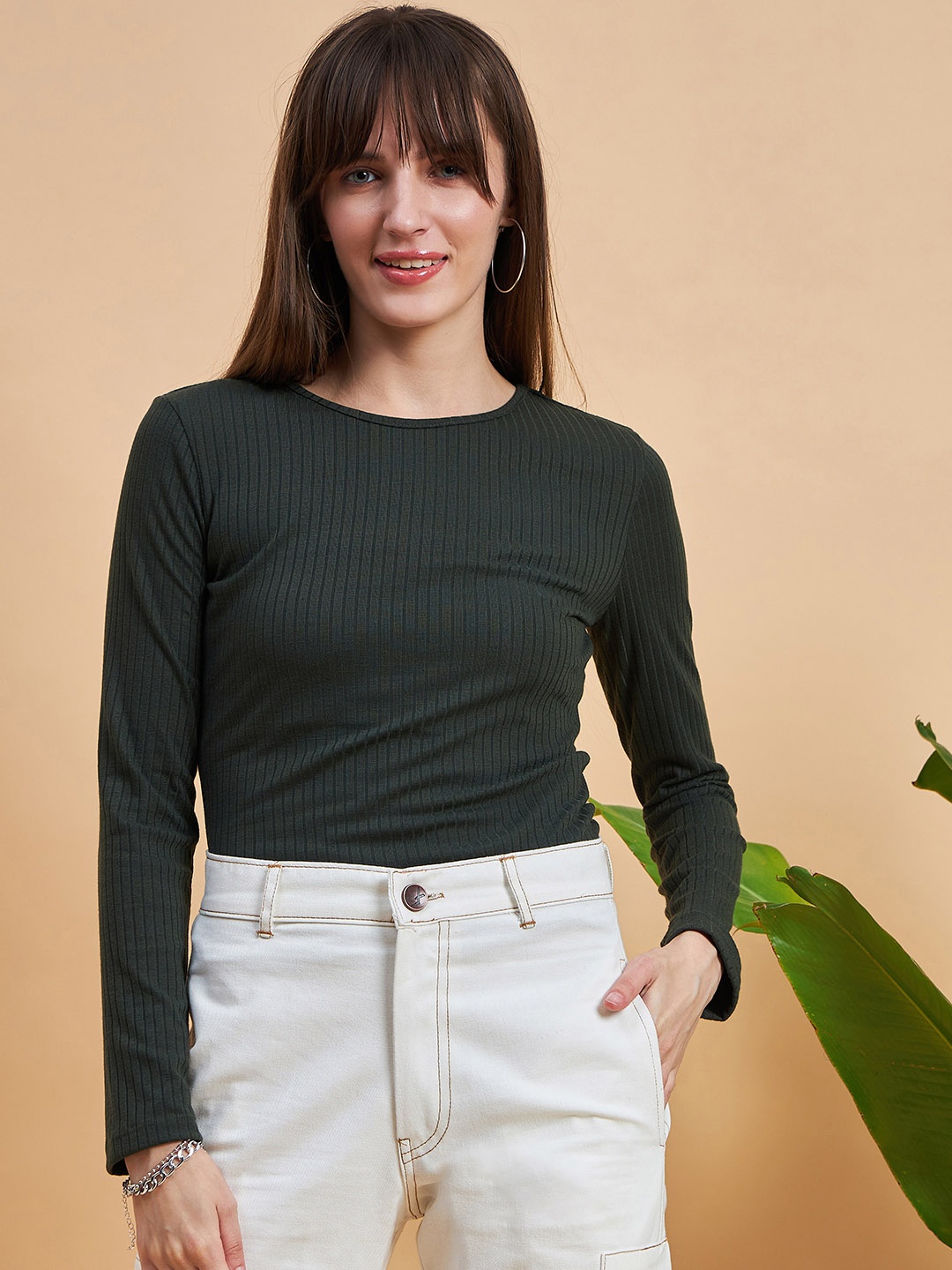 

MINT STREET Round Neck Long Sleeves Top, Olive