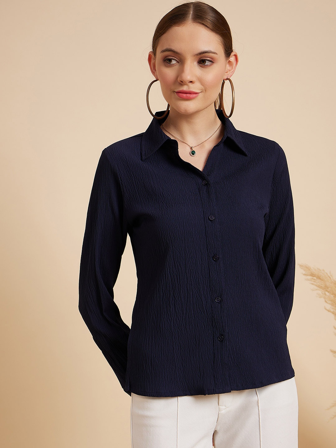 

MINT STREET Comfort Self Design Textured Casual Shirt, Navy blue