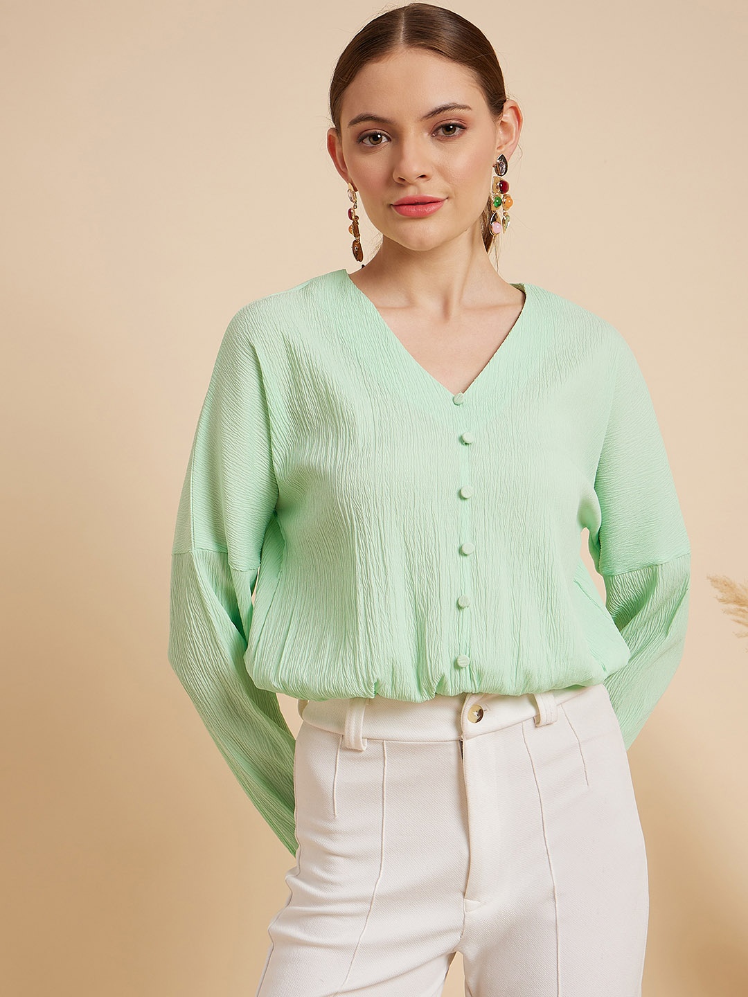 

MINT STREET Self Design Shirt Style Top, Green