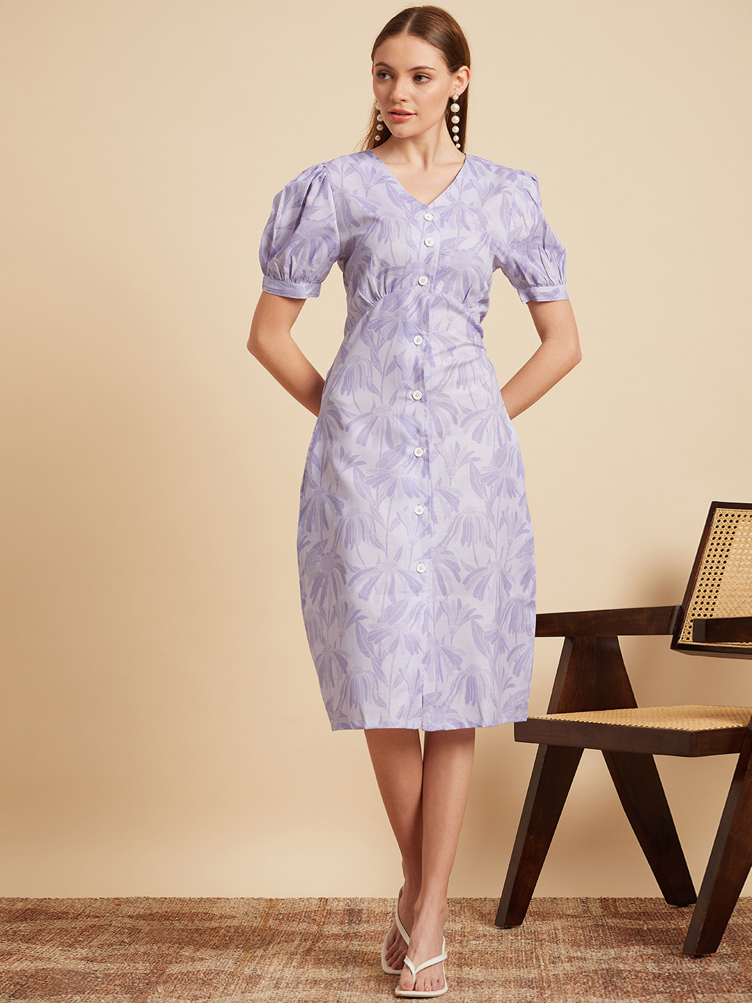 

MINT STREET Floral Printed A Line Dress, Lavender