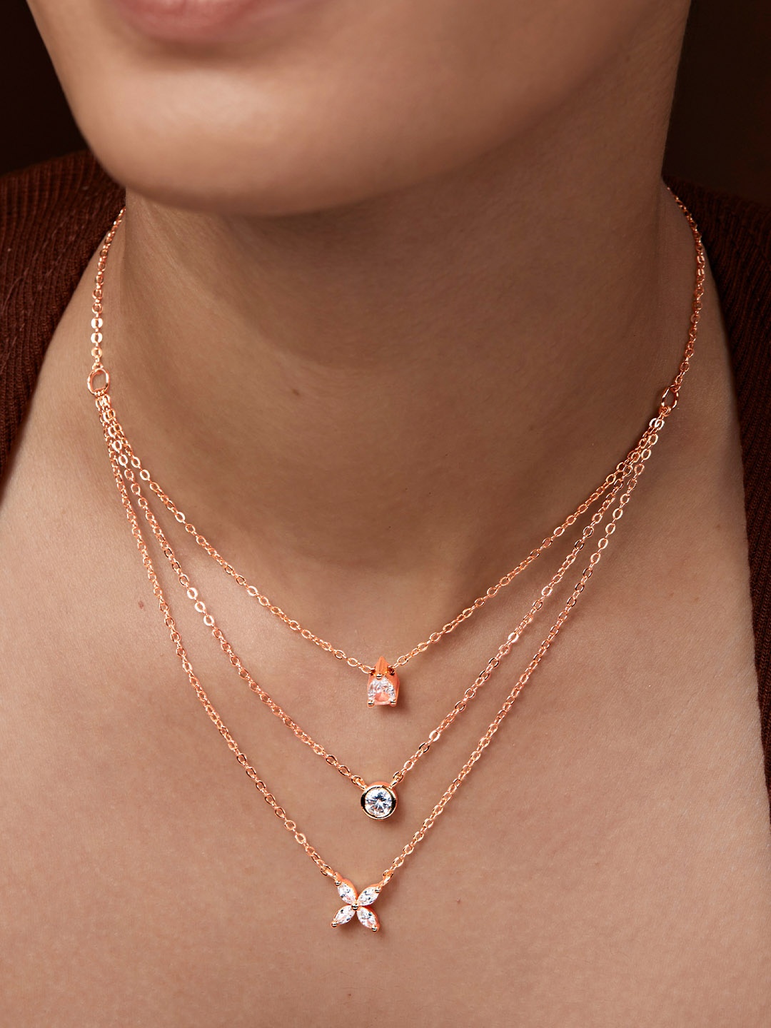 

MINUTIAE Rose Gold-Plated Layered Crystal Studded Necklace