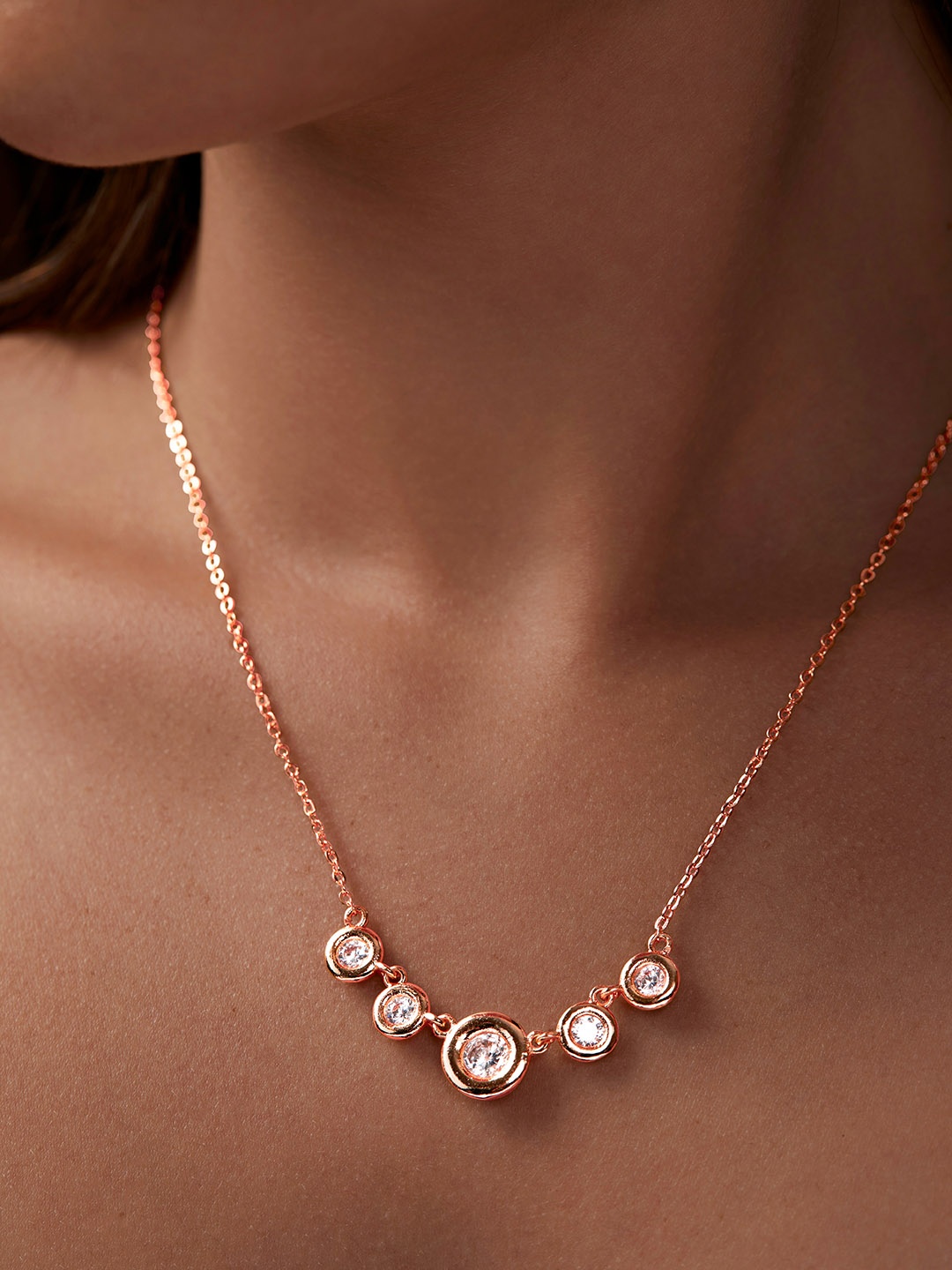 

MINUTIAE Gold-Plated Stone Studded Chain, Rose gold