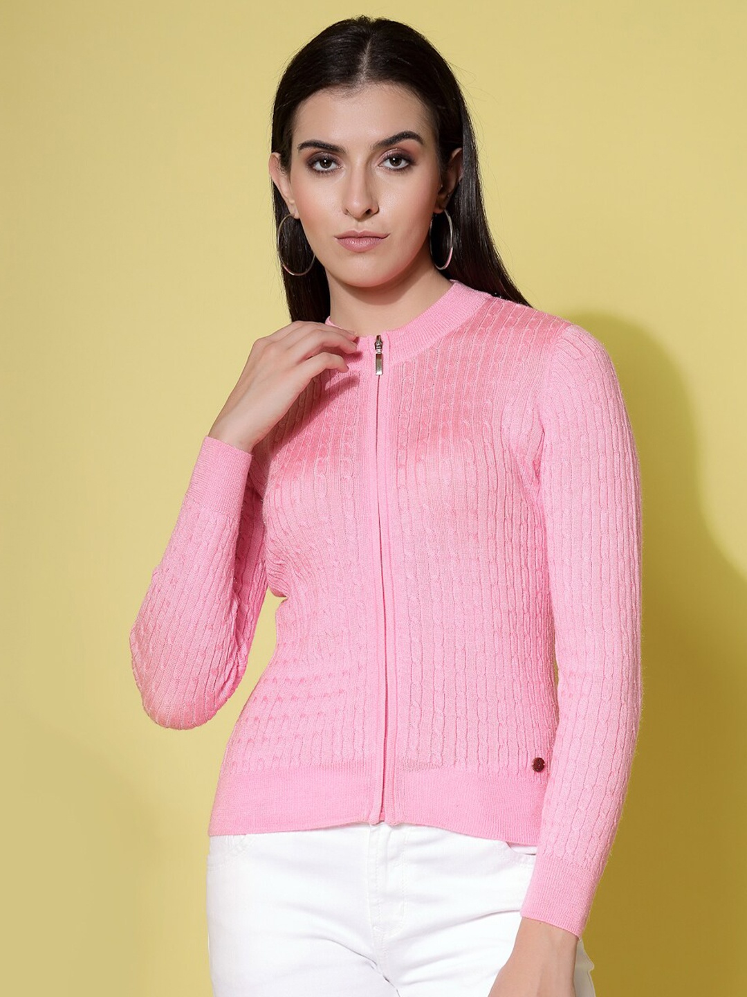 

Wool Trees Striped Zipper Cardigan, Pink
