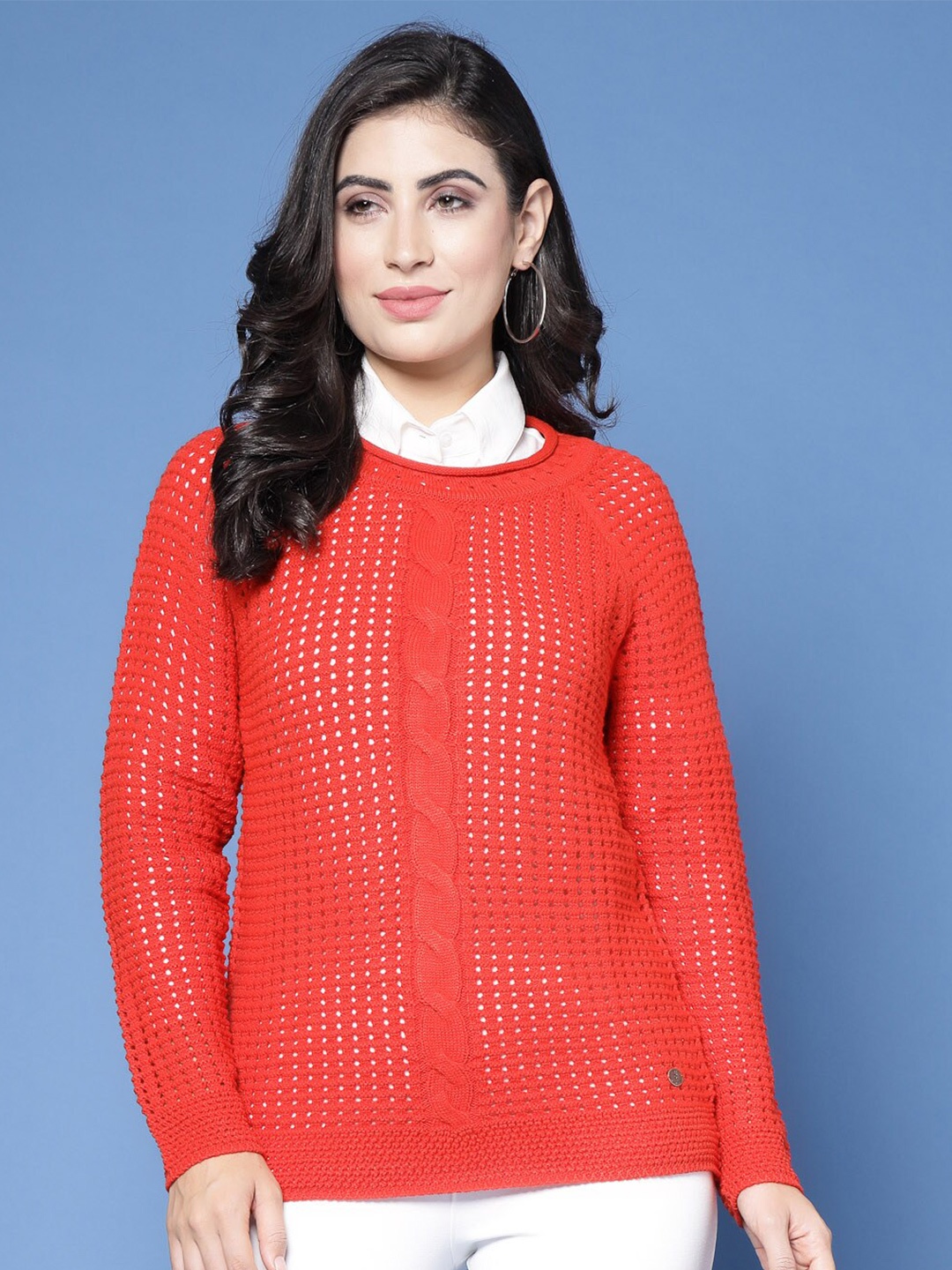 

Wool Trees Self Design Knitted Pullover, Rust