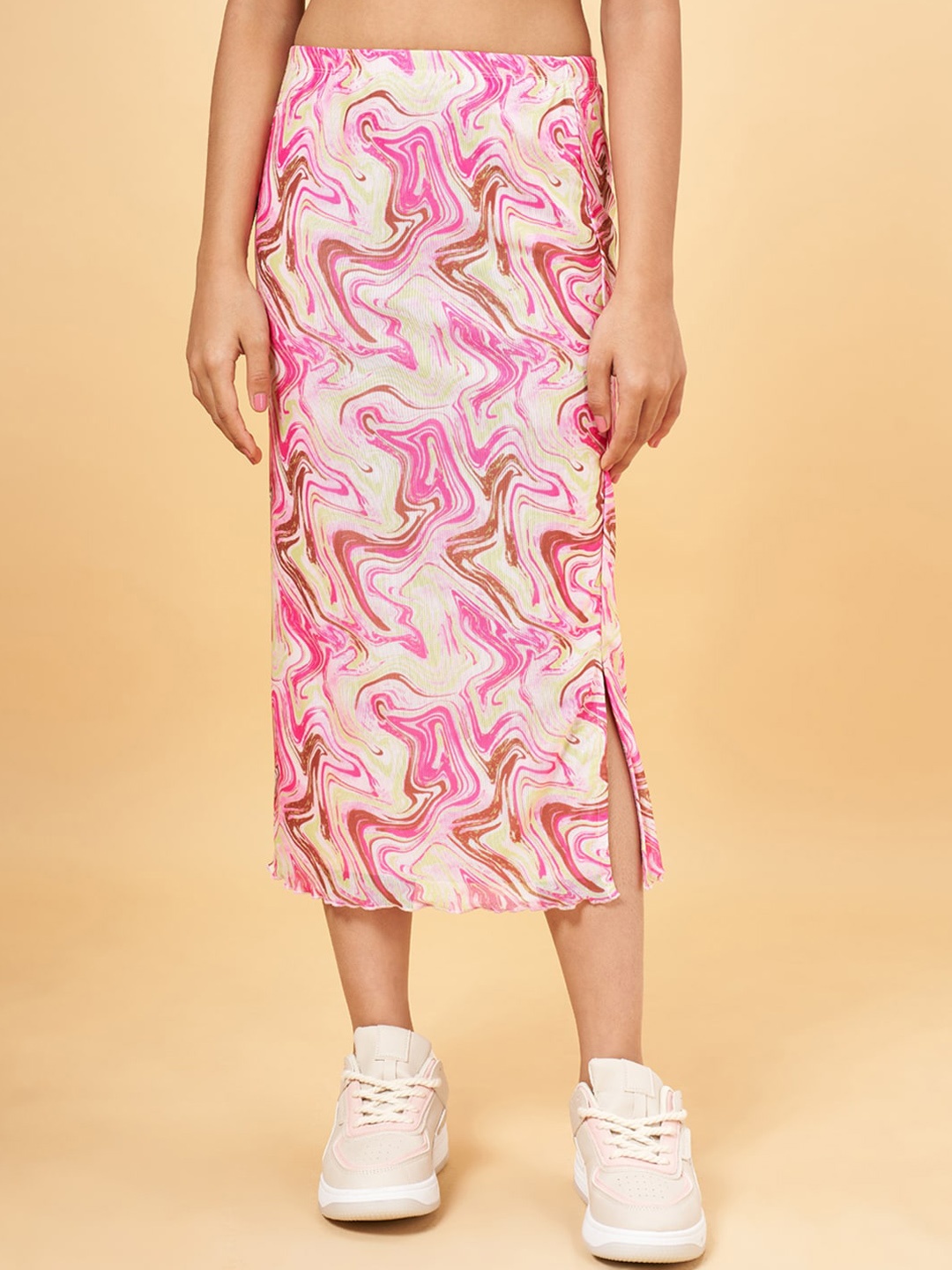 

Coolsters by Pantaloons Abstract Printed A-Line Midi Skirt, Pink