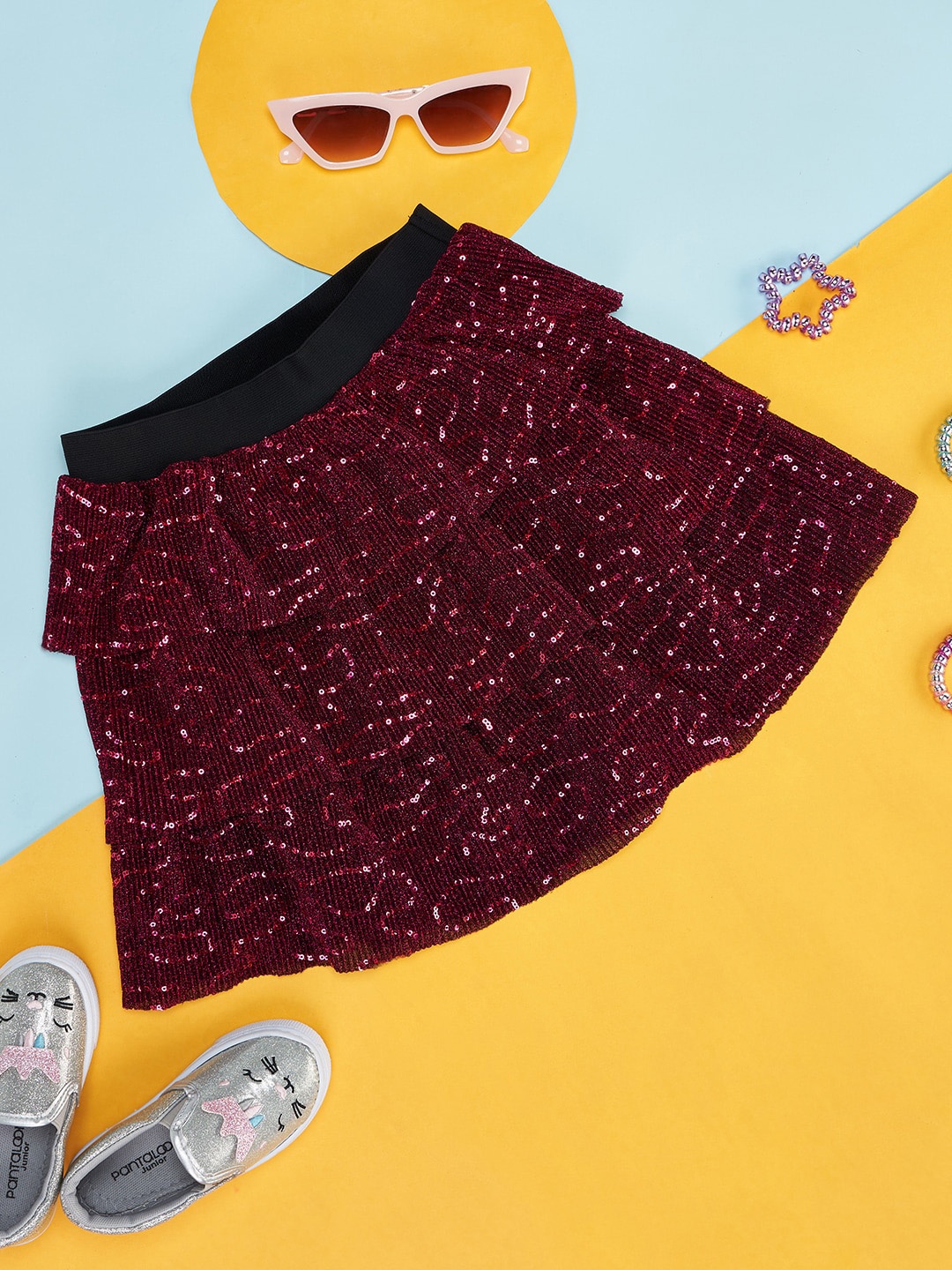 

Pantaloons Junior Girls Embellished Layered A-Line Mini Skirts, Magenta