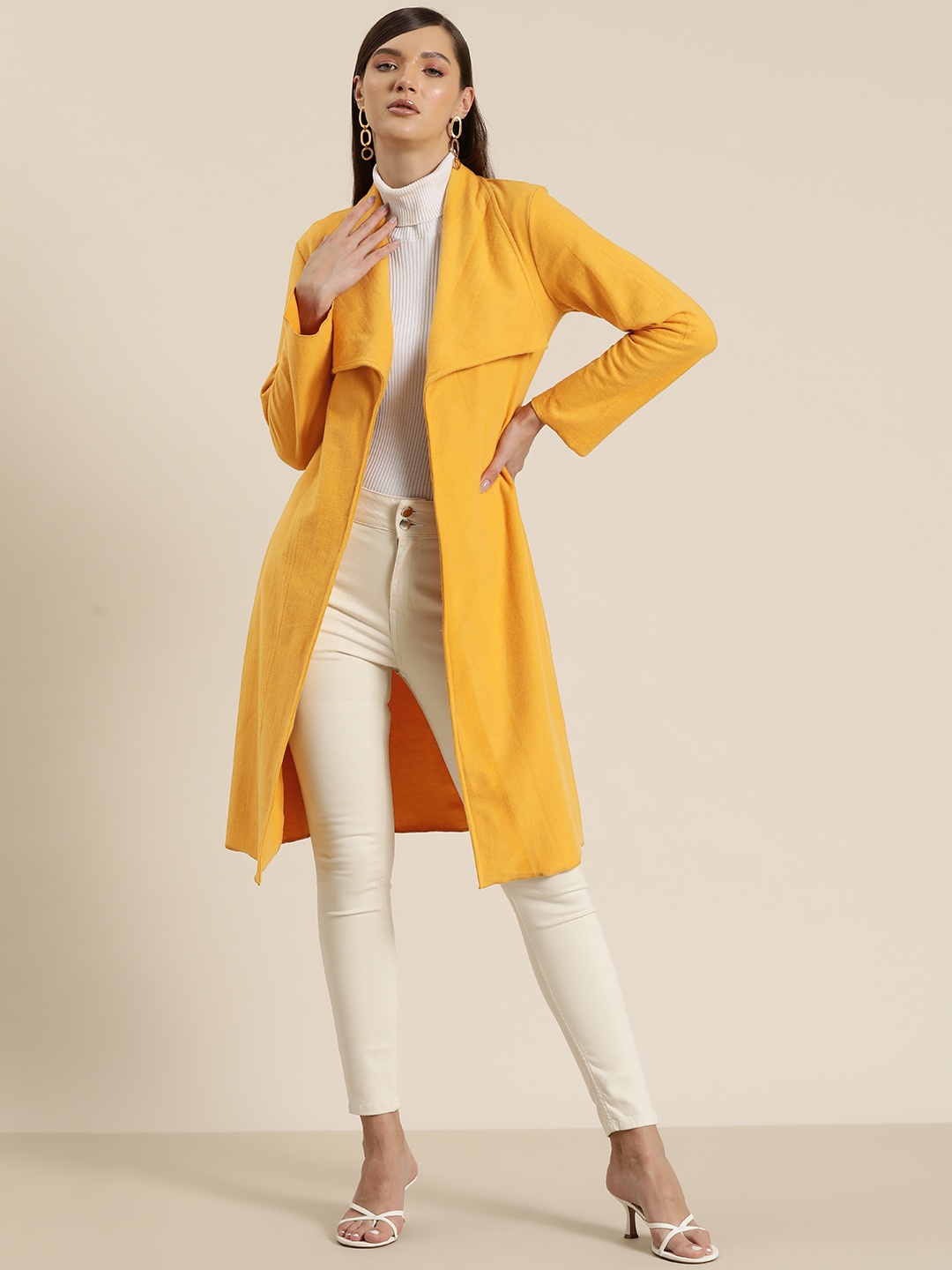 

Qurvii Women Solid Fleece Open Front Overcoat, Yellow