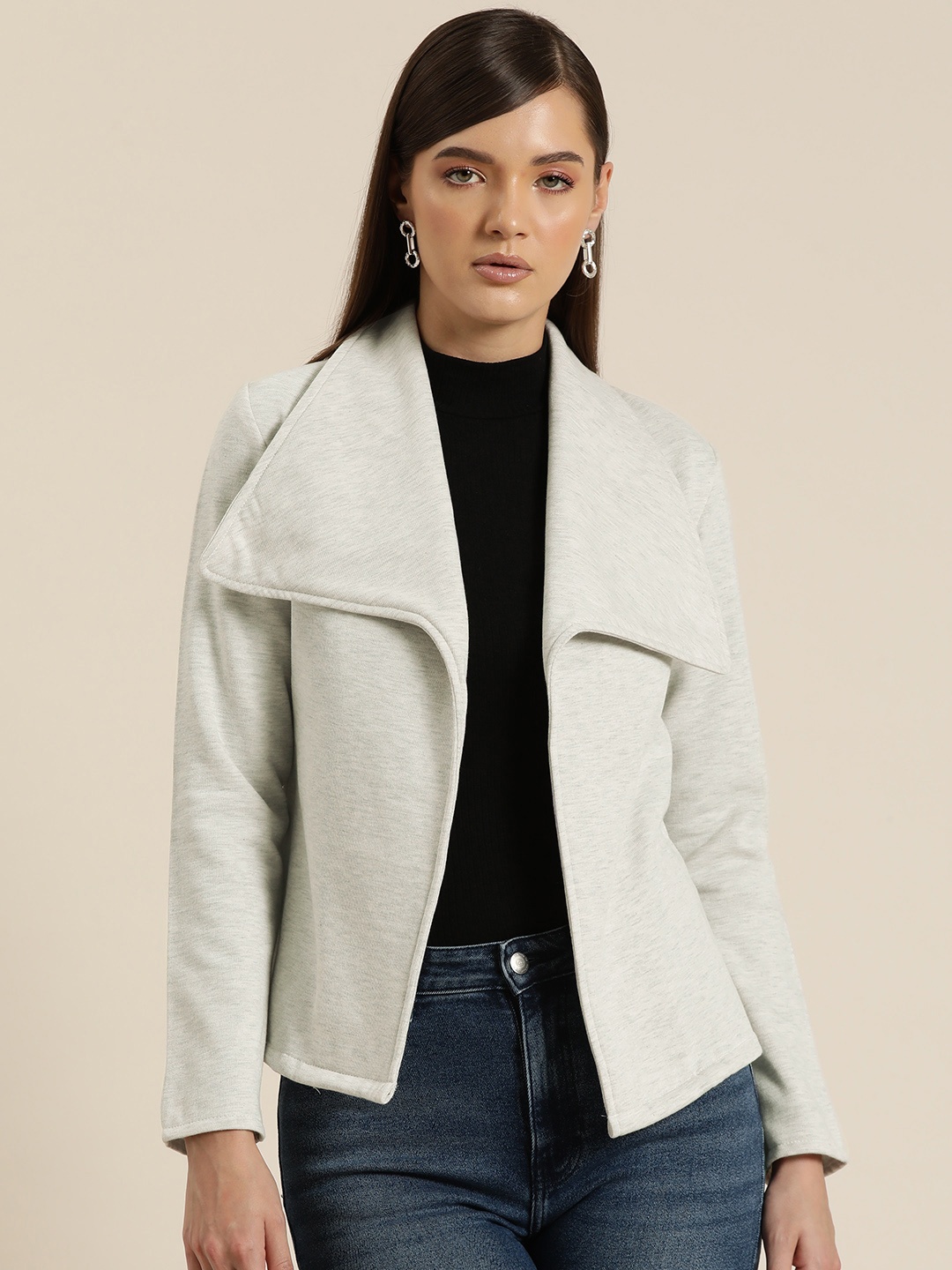 

Qurvii Fleece Open Front Jacket, Off white