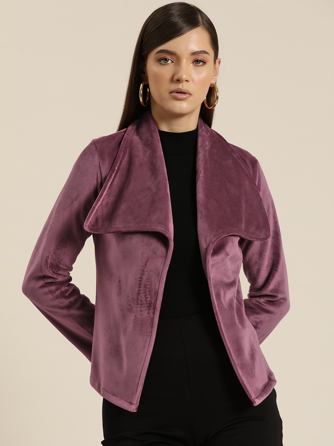 

Qurvii Suede Open Front Jacket, Pink