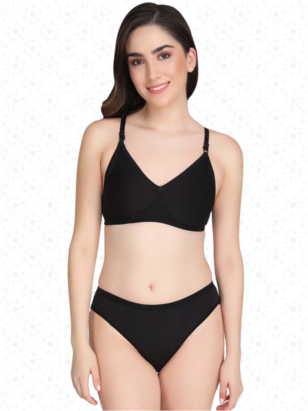 

ACCEZORY Mid-Rise Lightly-Padded Cotton Lingerie Set, Black