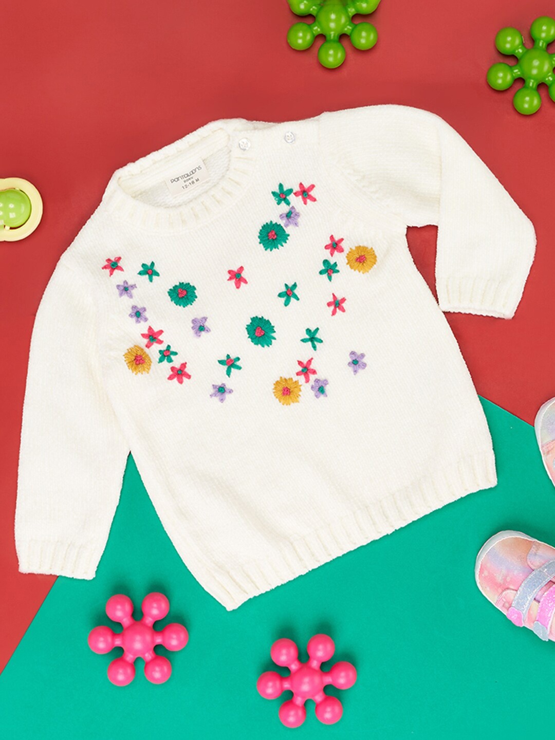 

Pantaloons Baby Girls Floral Embroidered Cotton Pullover, Off white