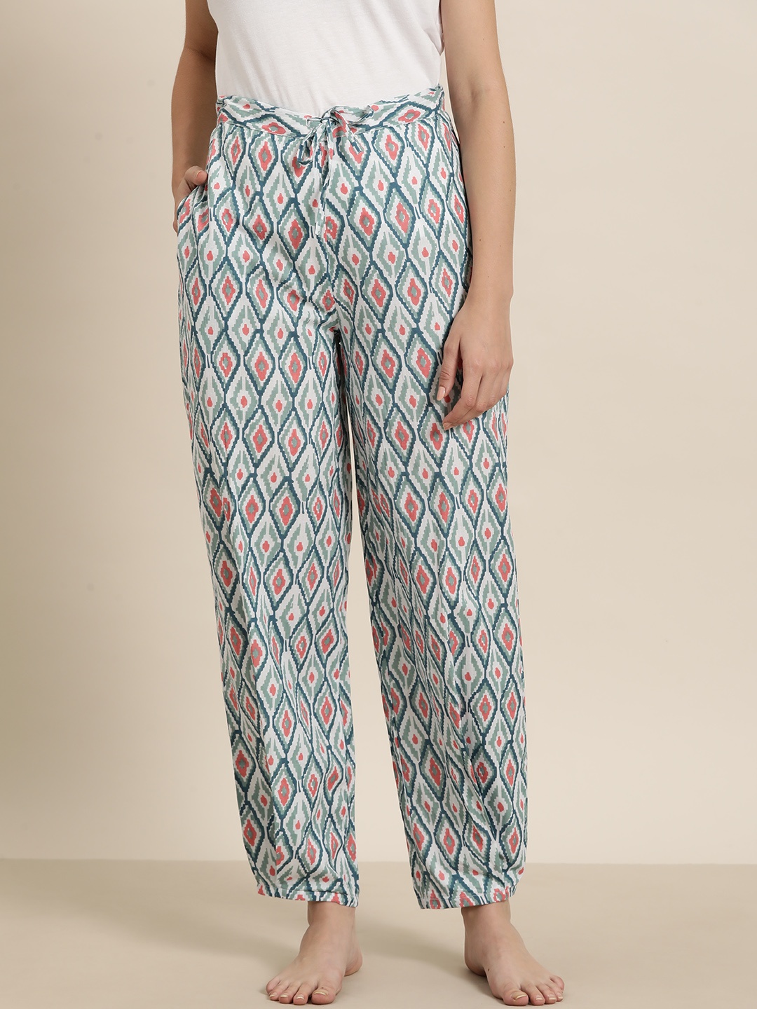 

MBeautiful Women Geometric Printed Organic Cotton Lounge Pants, Green
