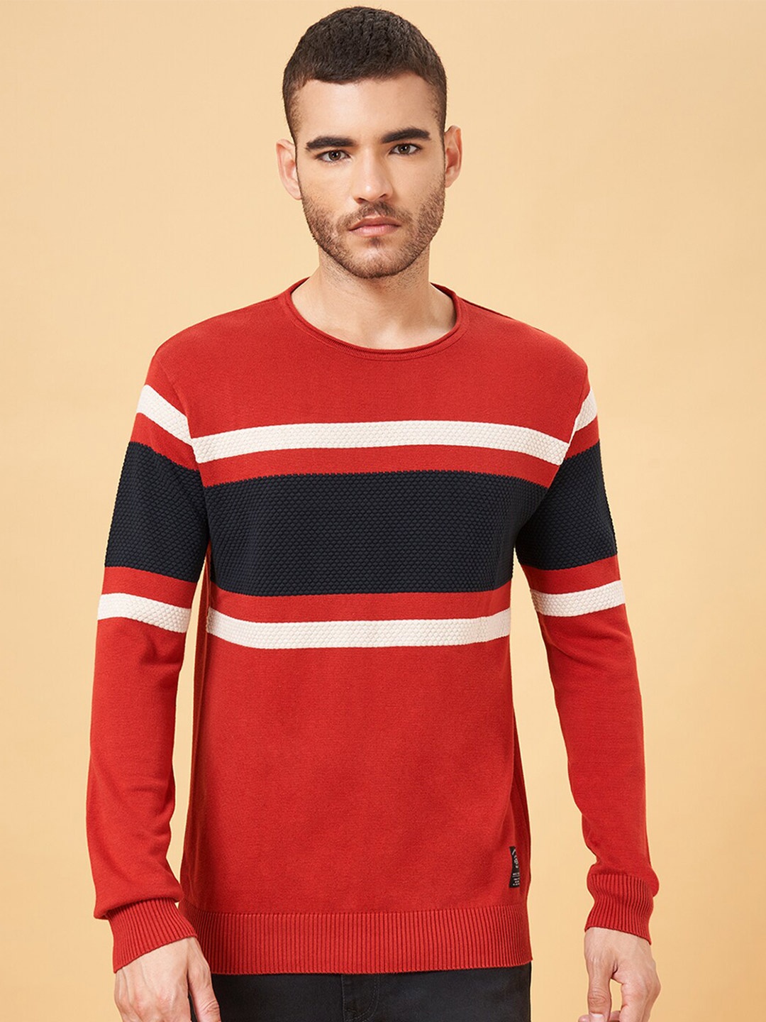 

People Colourblocked Cotton Pullover, Red