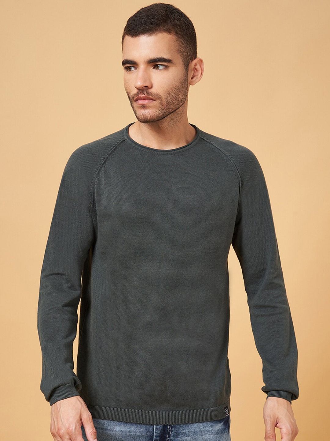 

People Round Neck Cotton Pullover, Olive