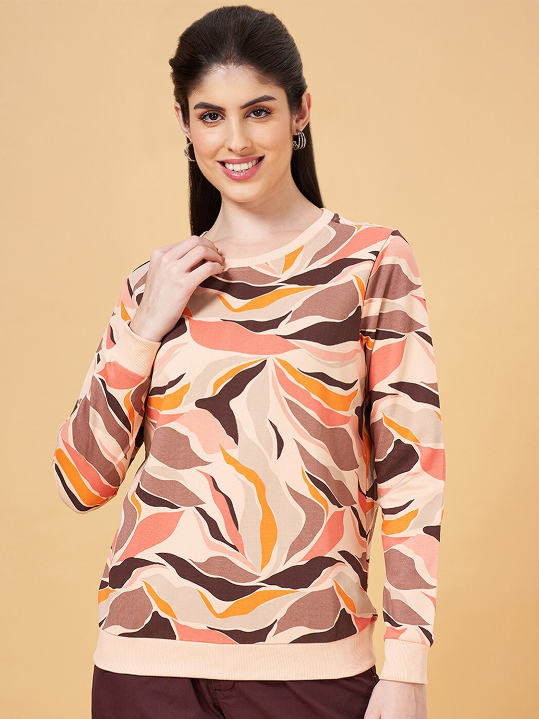 

Honey by Pantaloons Abstract Printed Round Neck Cotton Sweatshirt, Peach