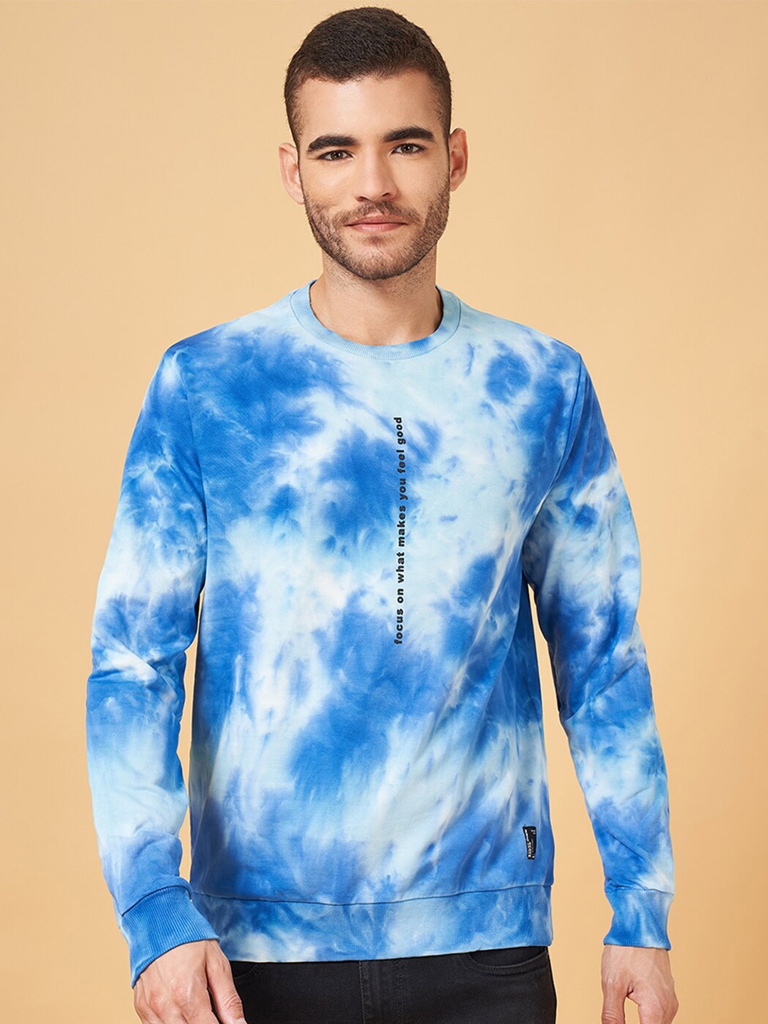 

People Tie and Dyed Long Sleeves Pure Cotton Pullover, Blue