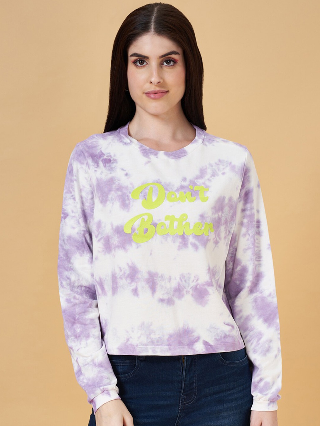 

People Tie and Dyed Long Sleeves Pure Cotton Pullover, Lavender