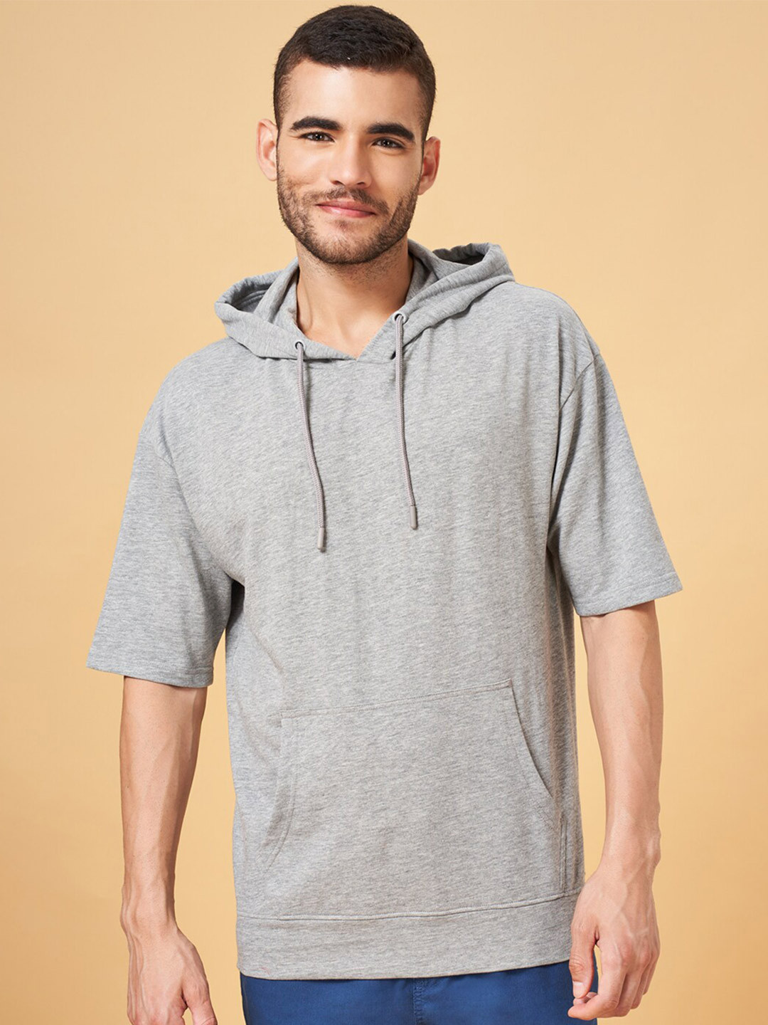 

Urban Ranger by pantaloons Hooded Cotton Pullover Sweatshirt, Grey melange
