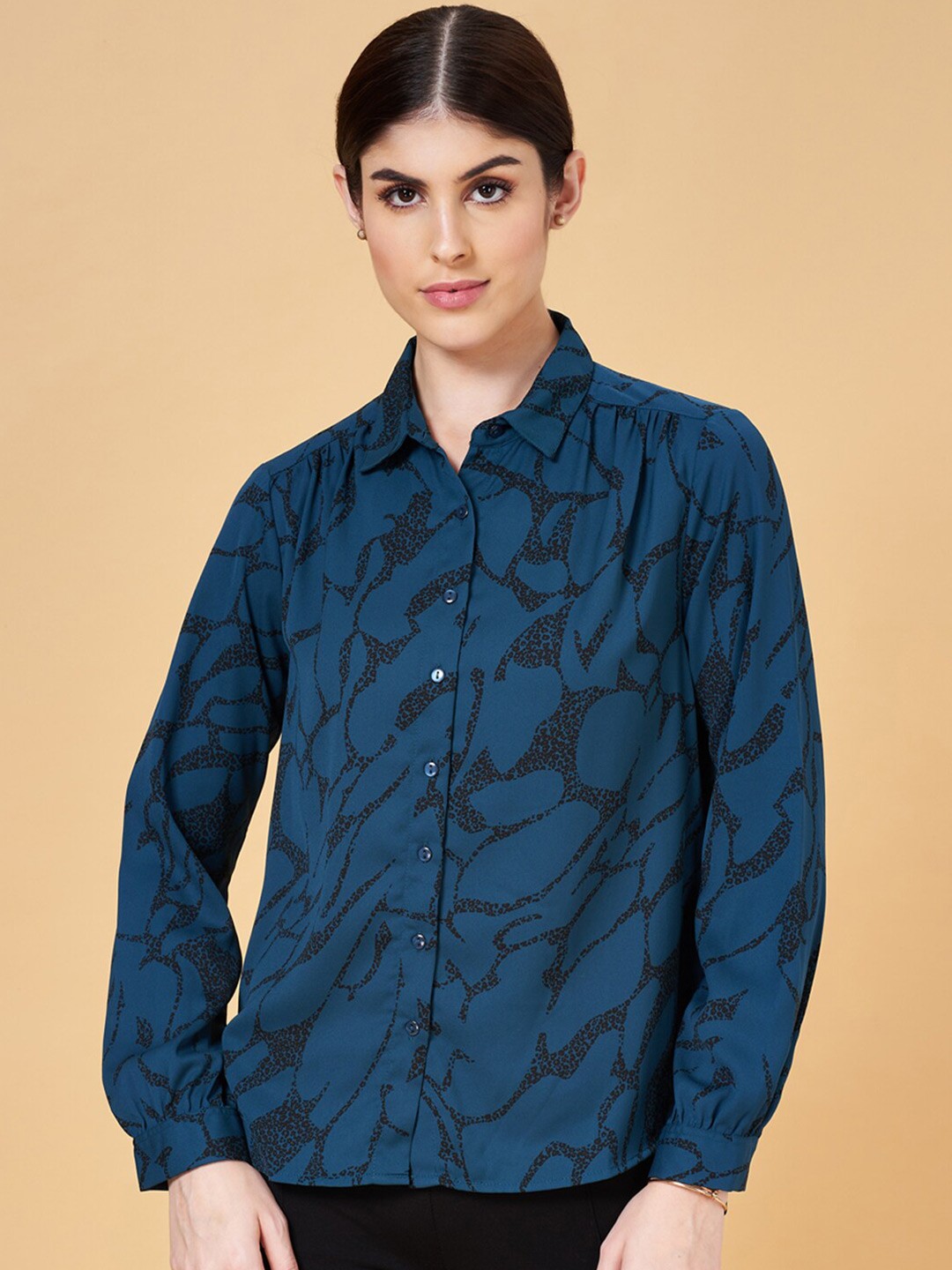 

Annabelle by Pantaloons Abstract Printed Shirt Style Top, Teal