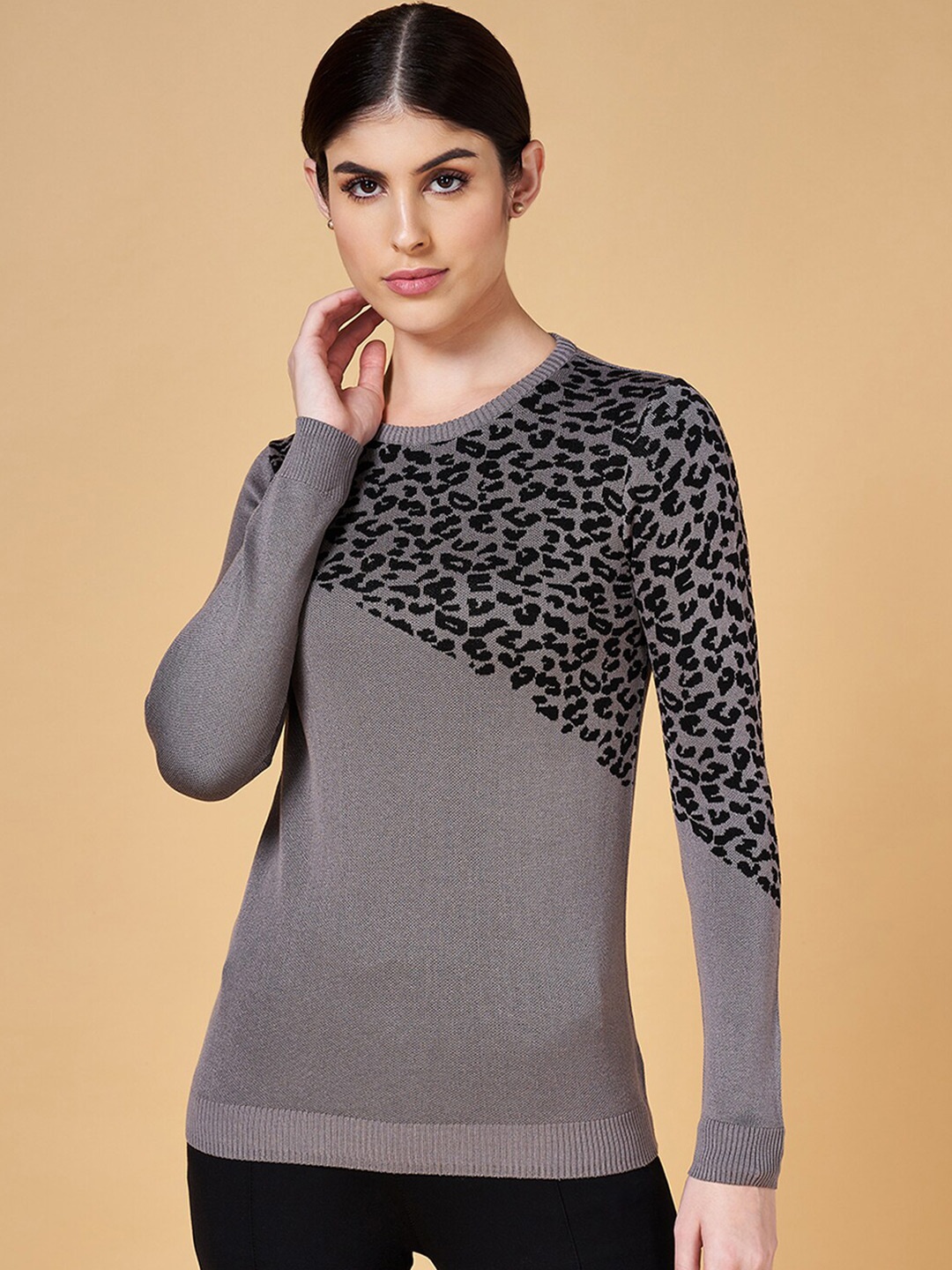 

Annabelle by Pantaloons Animal Printed Long Sleeves Top, Grey