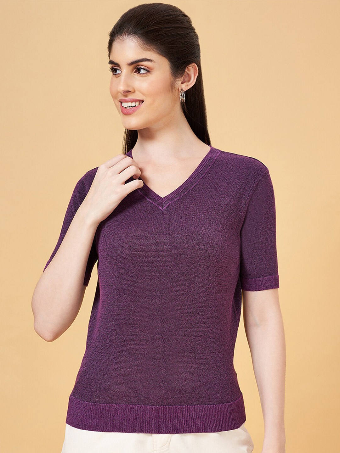 

Honey by Pantaloons V-Neck Short Sleeves Top, Purple