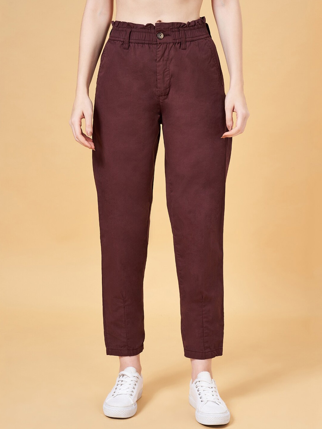 

Honey by Pantaloons Women High-Rise Cotton Parallel Trousers, Brown