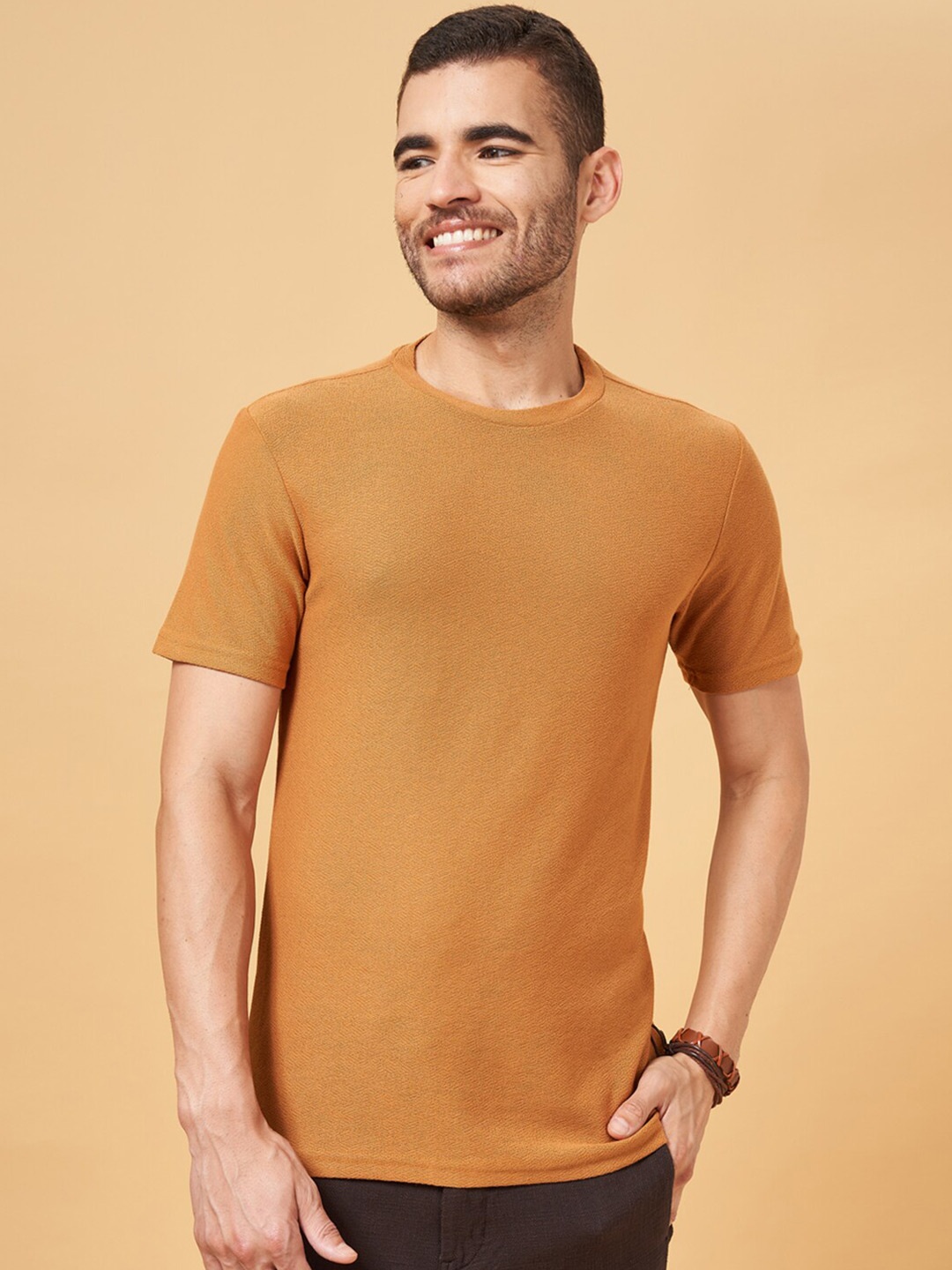 

7 Alt by Pantaloons Round Neck Short Sleeve Relaxed Fit T-shirt, Orange