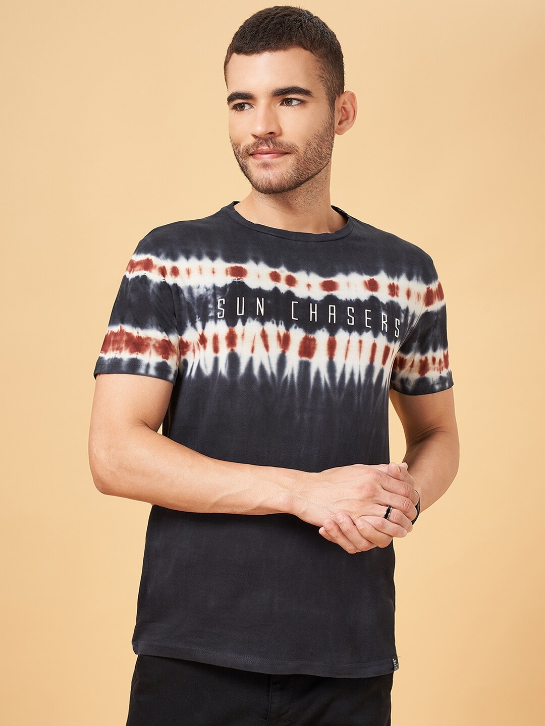 

People Typography Printed Slim Fit Pure Cotton T-shirt, Black