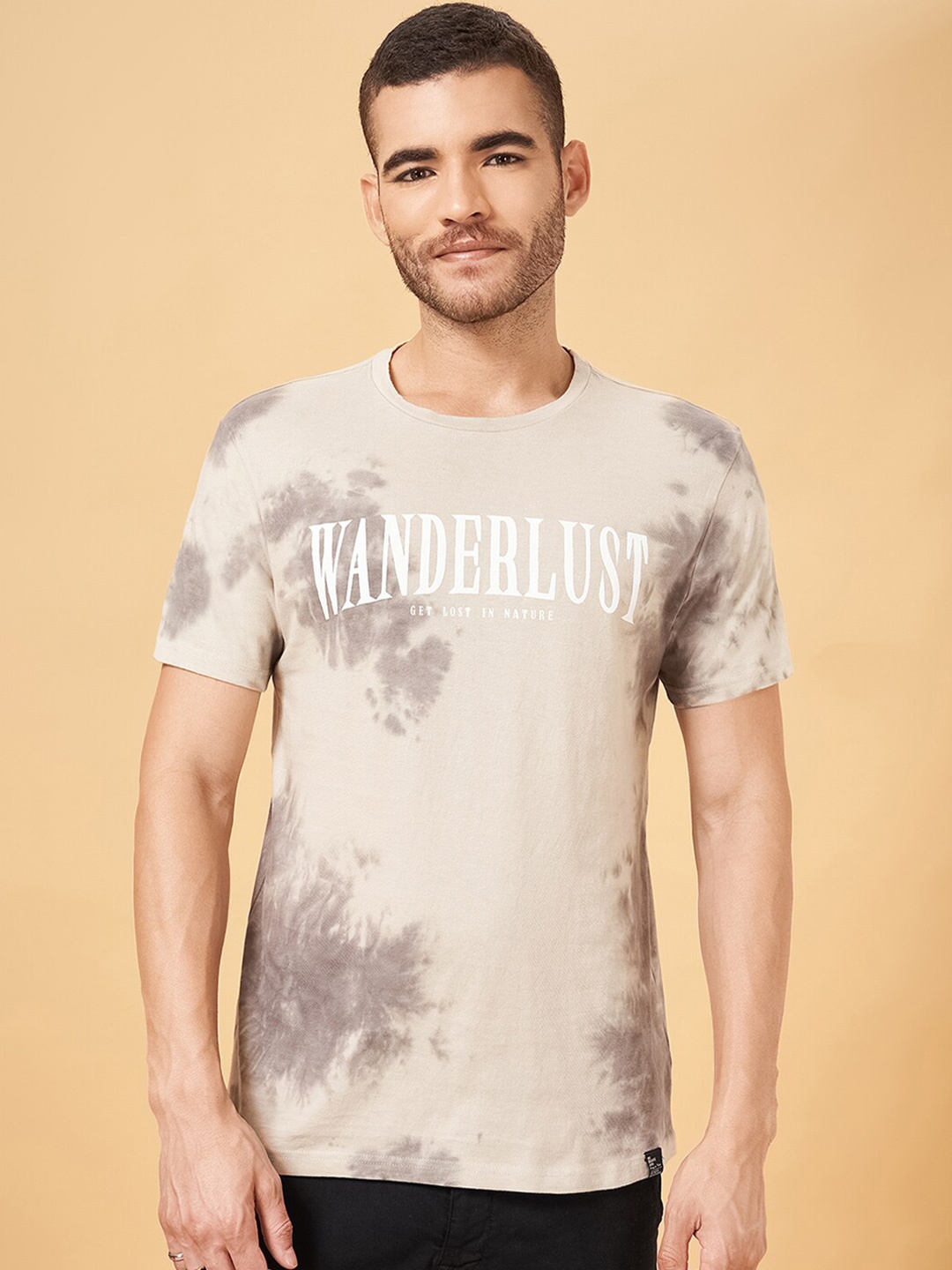 

People Typography Printed Slim Fit Pure Cotton T-shirt, Beige