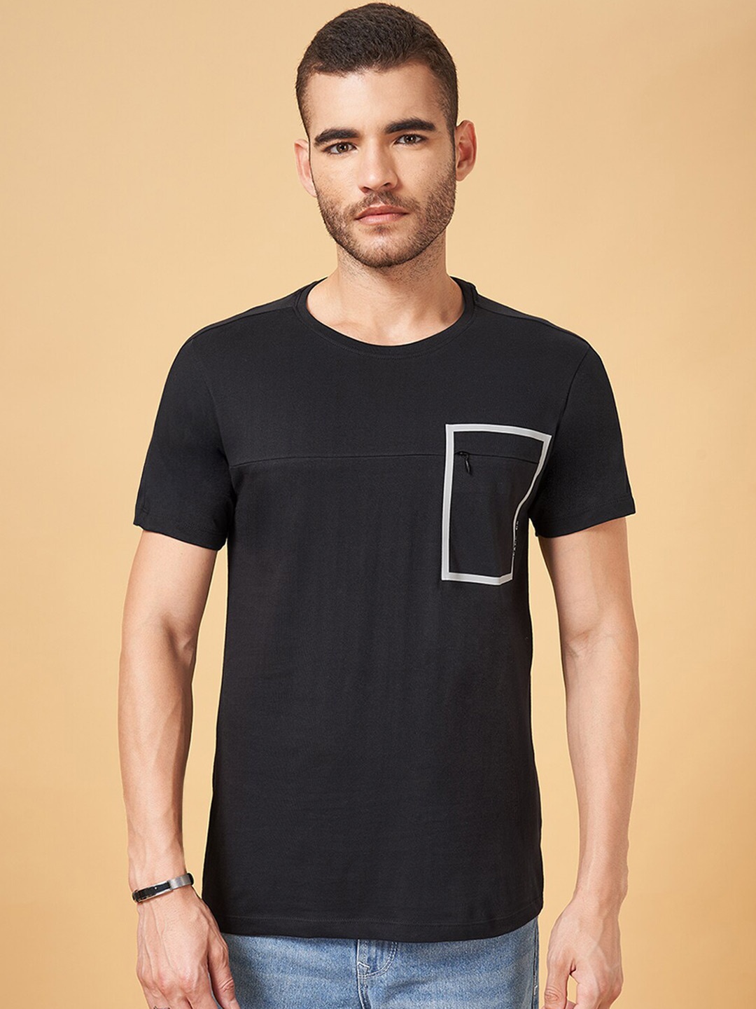 

SF JEANS by Pantaloons Round Neck Regular Fit Cotton T-shirt, Black