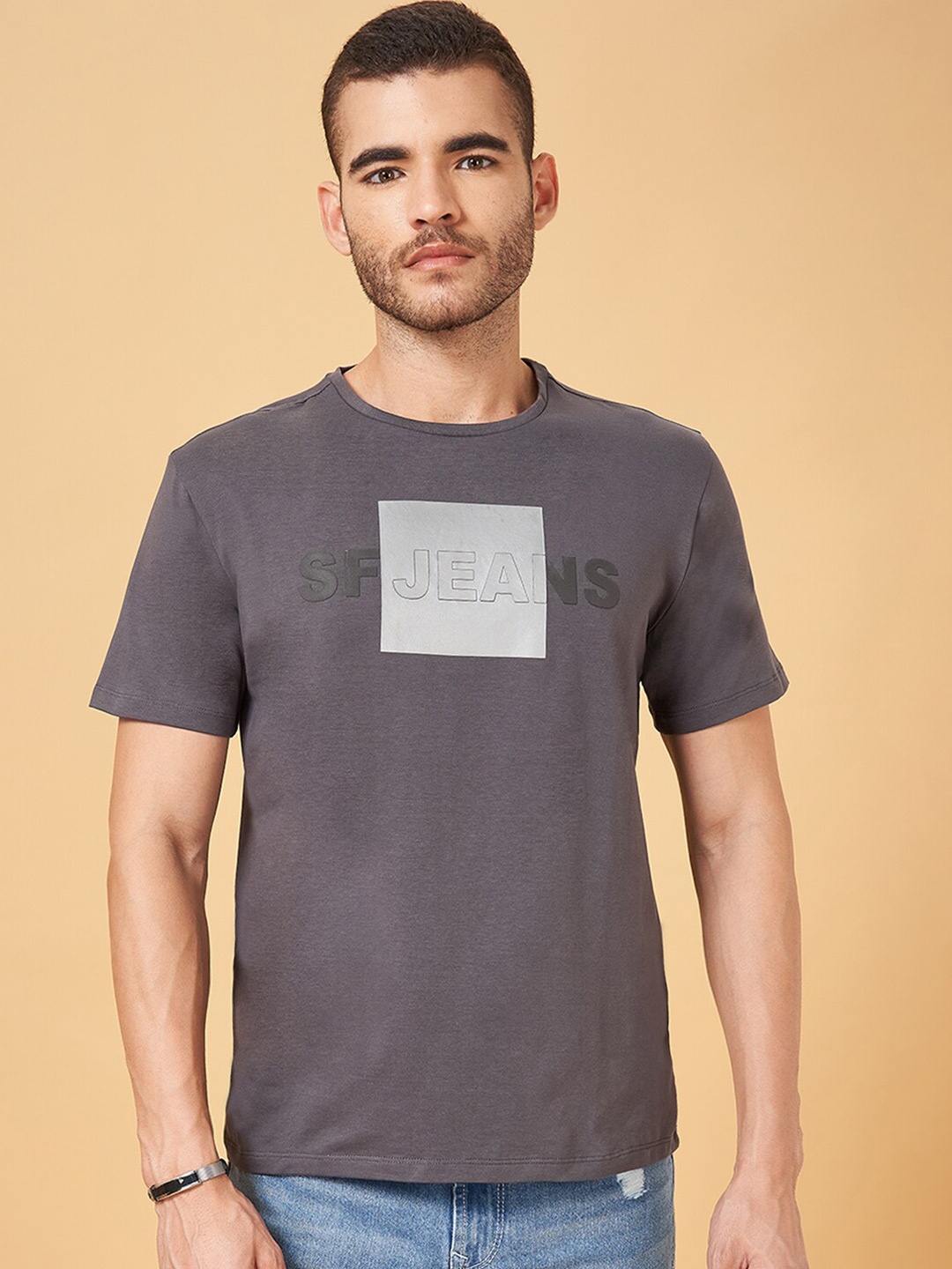 

SF JEANS by Pantaloons Typography Printed Round Neck T-shirt, Grey