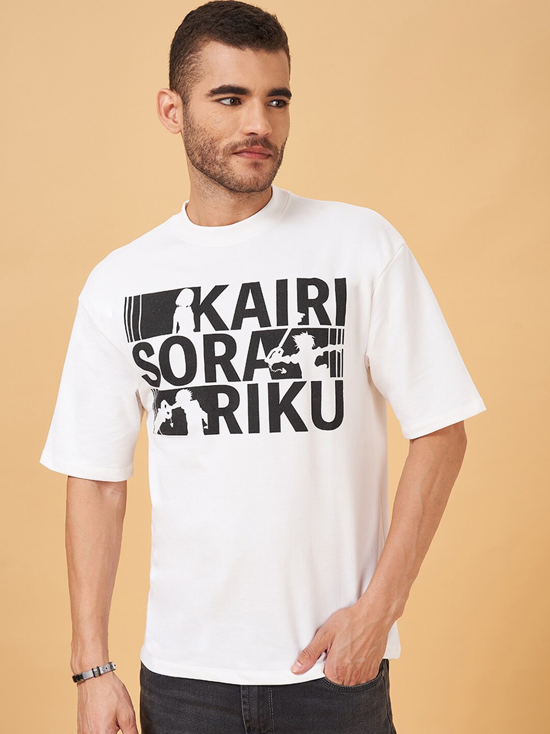 

SF JEANS by Pantaloons Typography Printed Cotton Slim Fit T-shirt, White