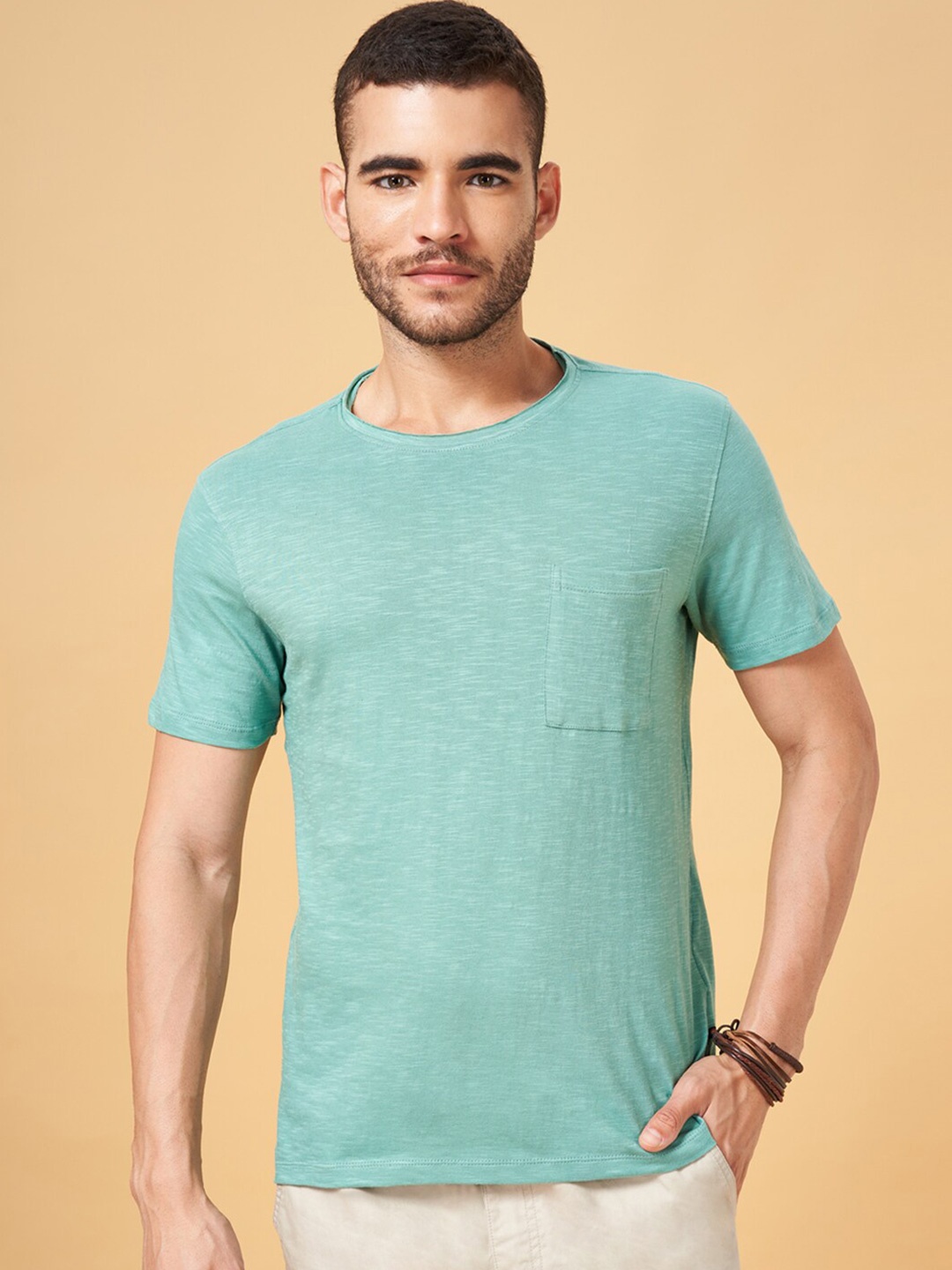 

Urban Ranger by pantaloons Cotton Slim Fit T-shirt, Green