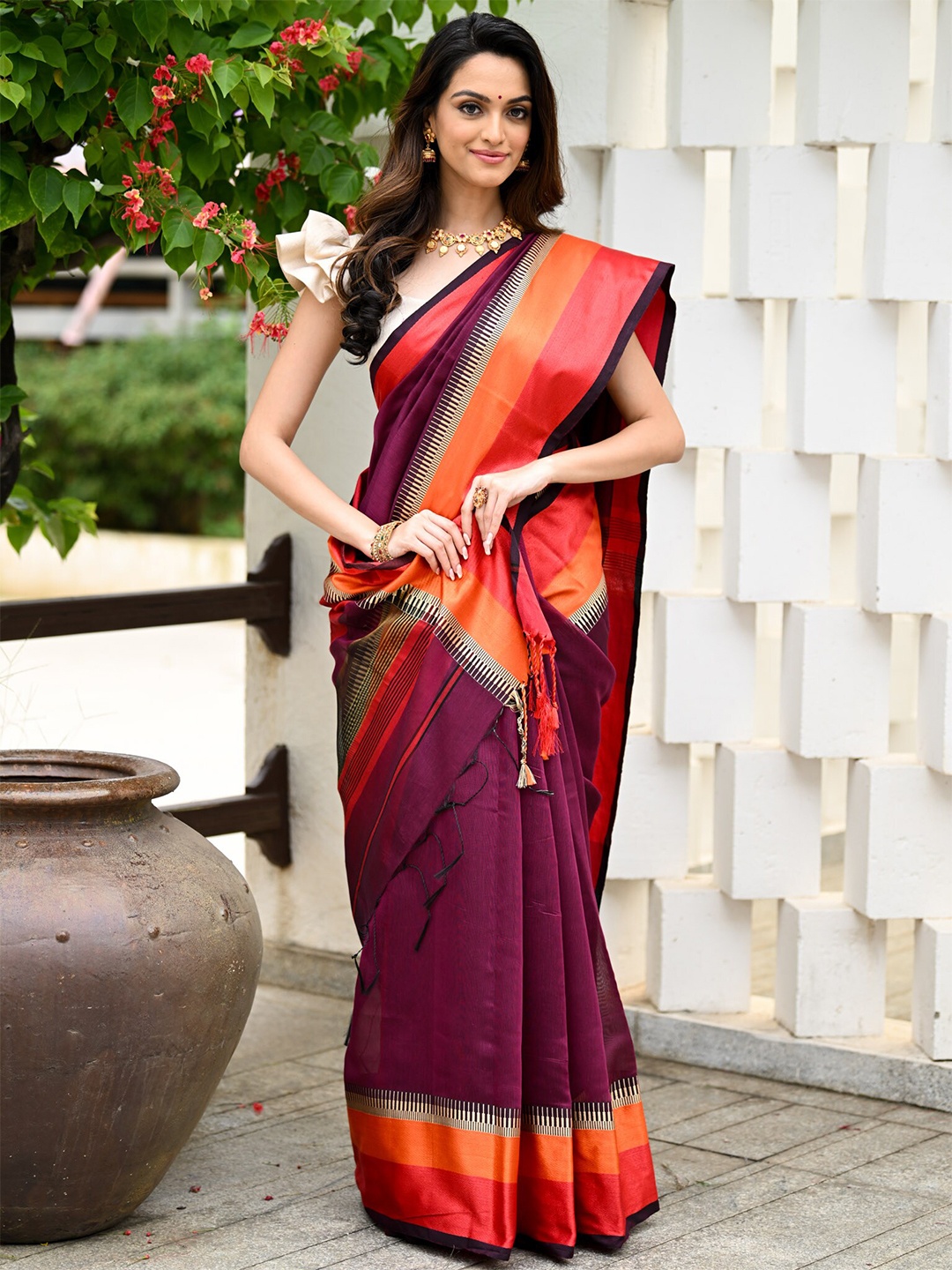 

BEATITUDE Silk Cotton Saree, Purple