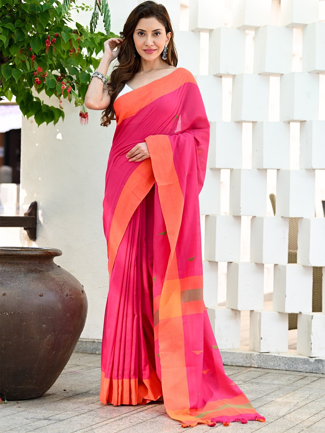 

BEATITUDE Pure Cotton Saree, Pink