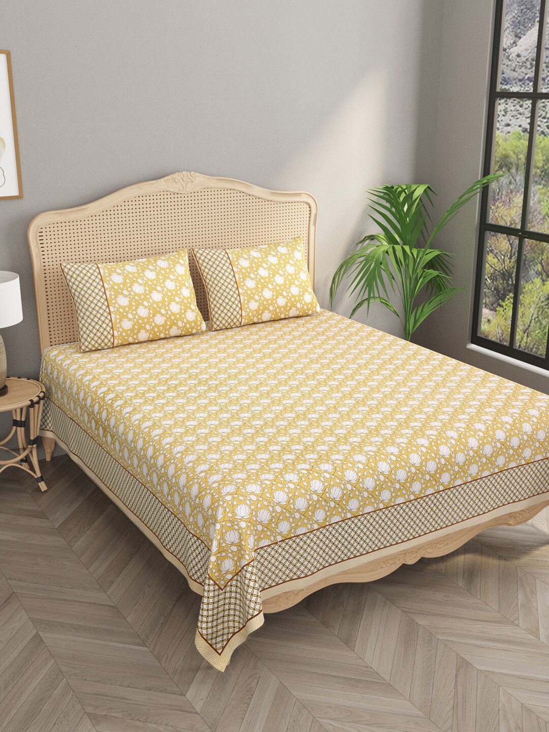 

Gulaab Jaipur Brown & White Ethnic Motifs Cotton 700 TC King Bedsheet with 2 Pillow Covers