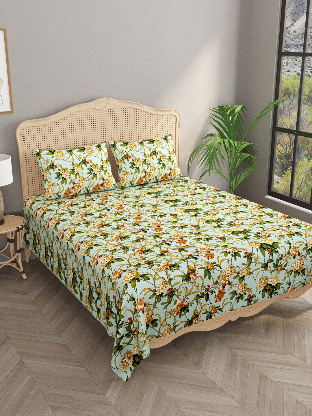 

Gulaab Jaipur Blue & Green 1000 TC Egyptian Cotton Super King Bedsheet & 2 Pillow Covers