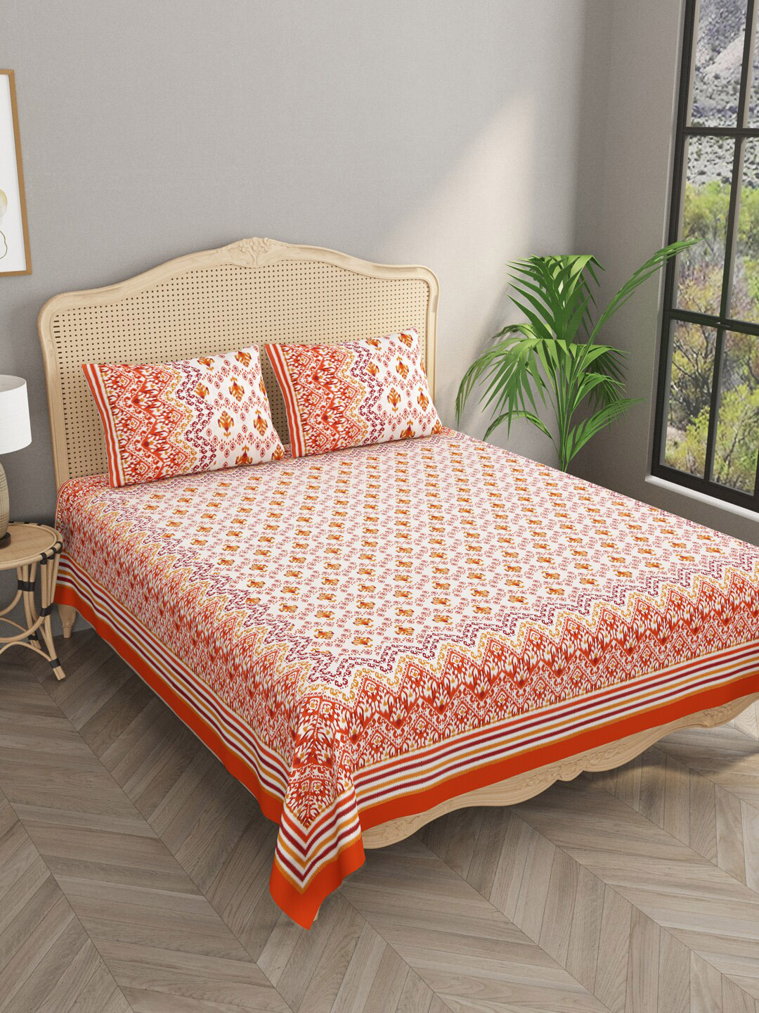 

Gulaab Jaipur Red Ethnic Motifs Cotton 700 TC King Bedsheet with 2 Pillow Covers