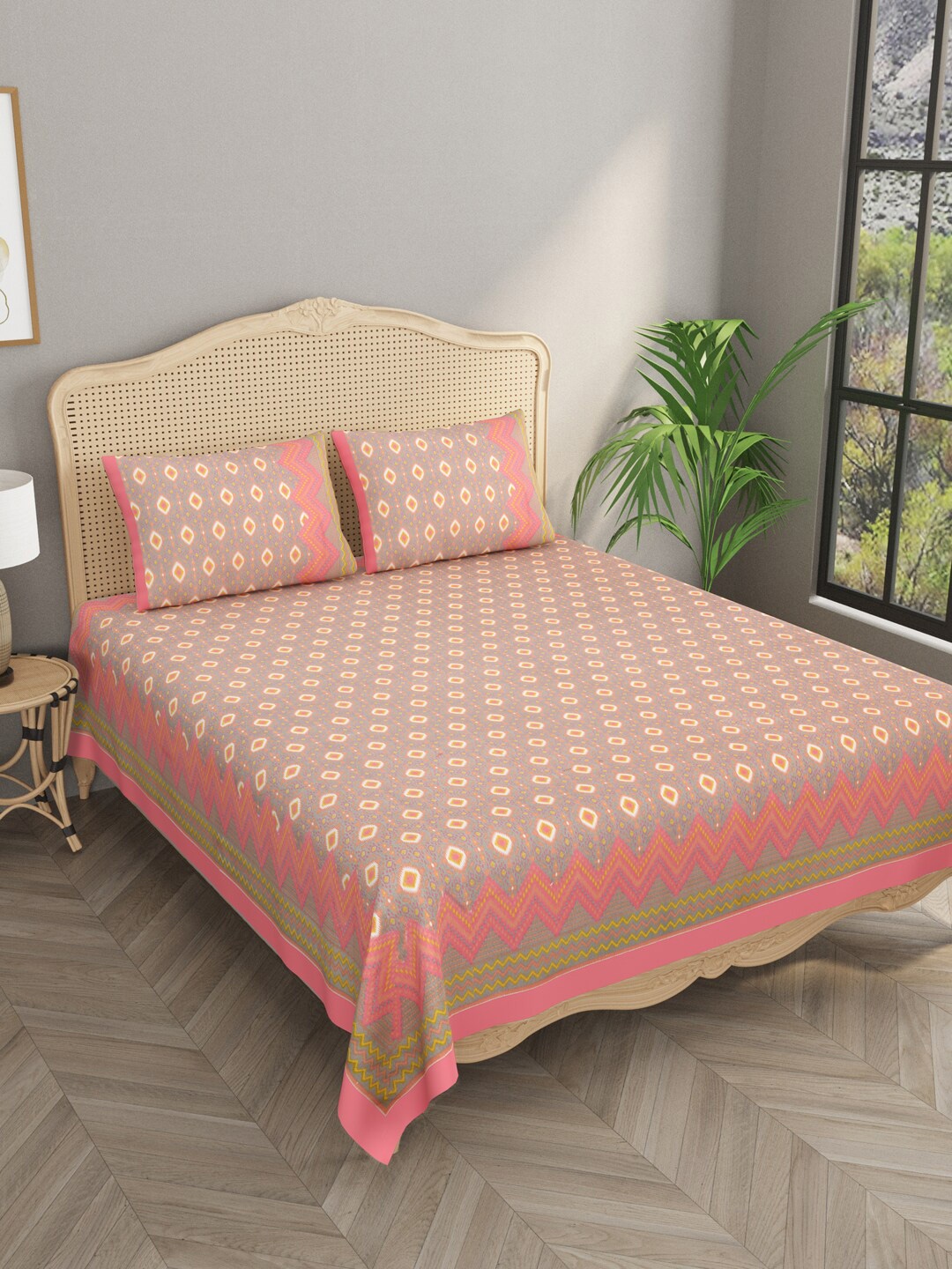 

Gulaab Jaipur Brown Ethnic Motifs Cotton 700 TC King Bedsheet With 2 Pillow Covers