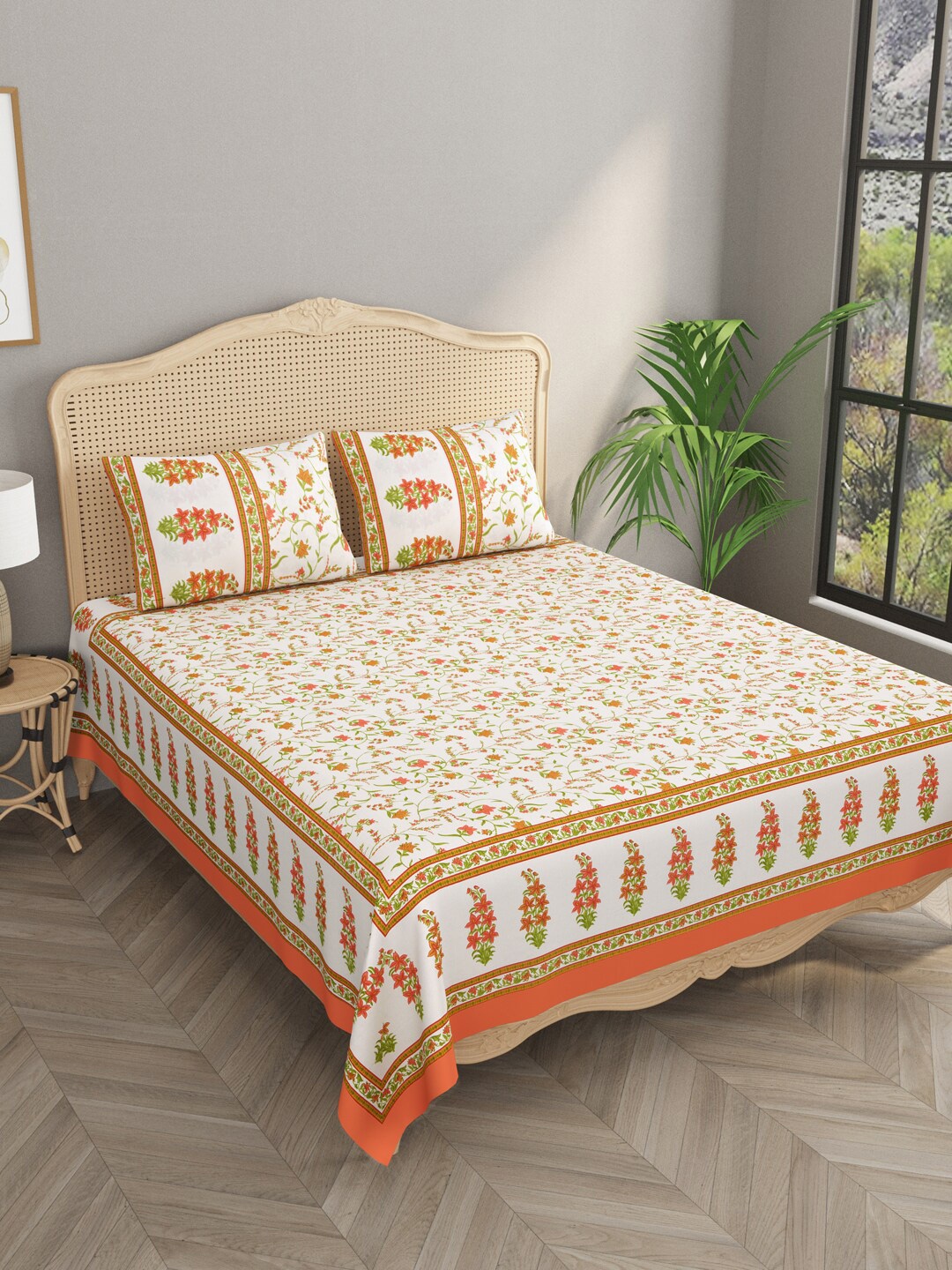 

Gulaab Jaipur White & Red Floral Cotton 700 TC King Bedsheet With 2 Pillow Covers