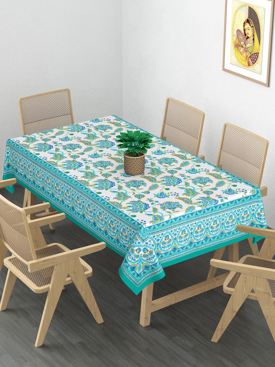 

Gulaab Jaipur Blue Floral Printed 6-Seater Rectangular Table Cover
