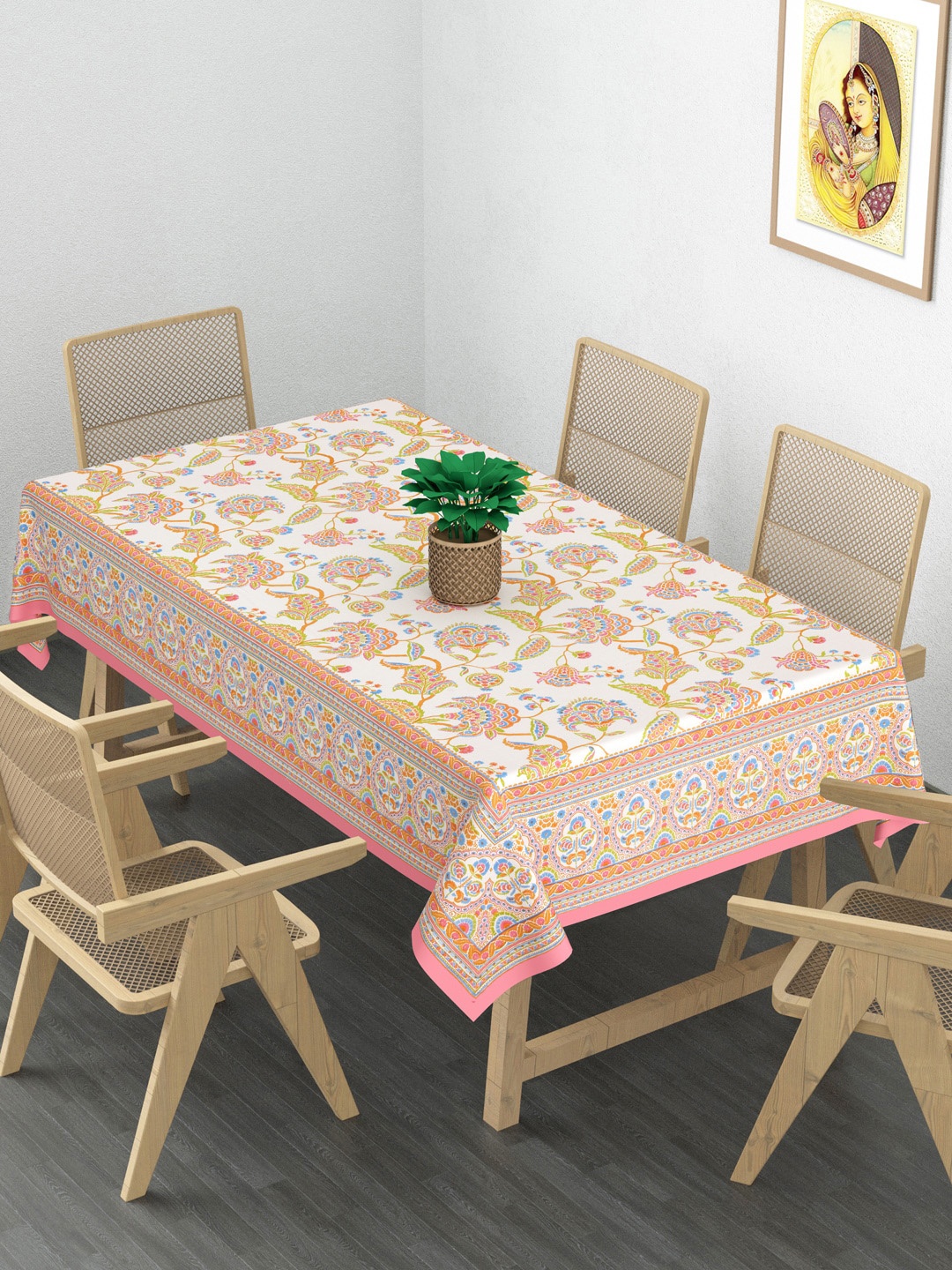 

Gulaab Jaipur Pink Floral Printed 6-Seater Rectangle Cotton Table Cover