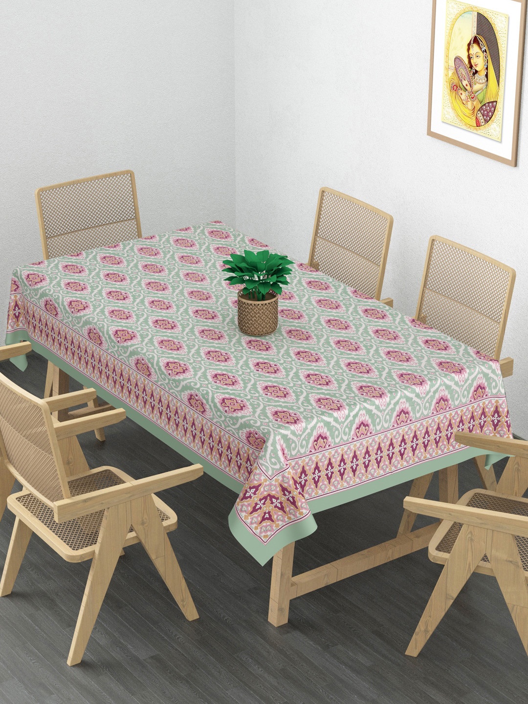 

Gulaab Jaipur Green Floral Printed 6-Seater Rectangle Cotton Table Cover