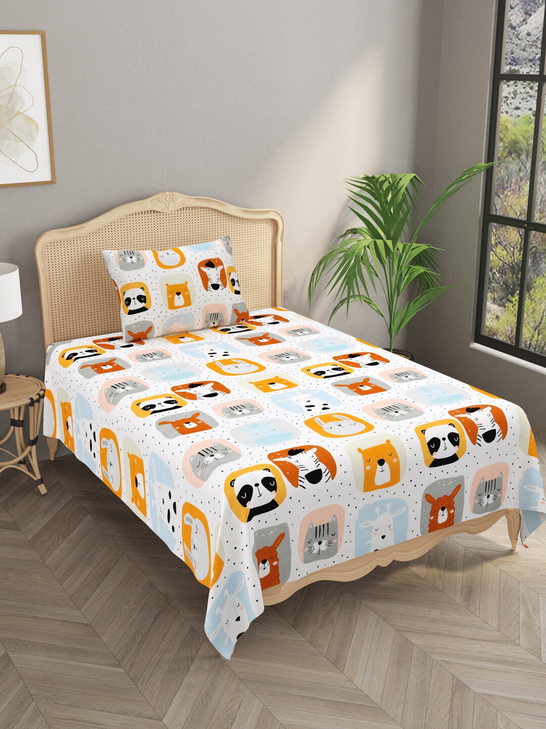 

Gulaab Jaipur White & Tan Graphic 210 TC Single Bedsheet with 1 Pillow Cover