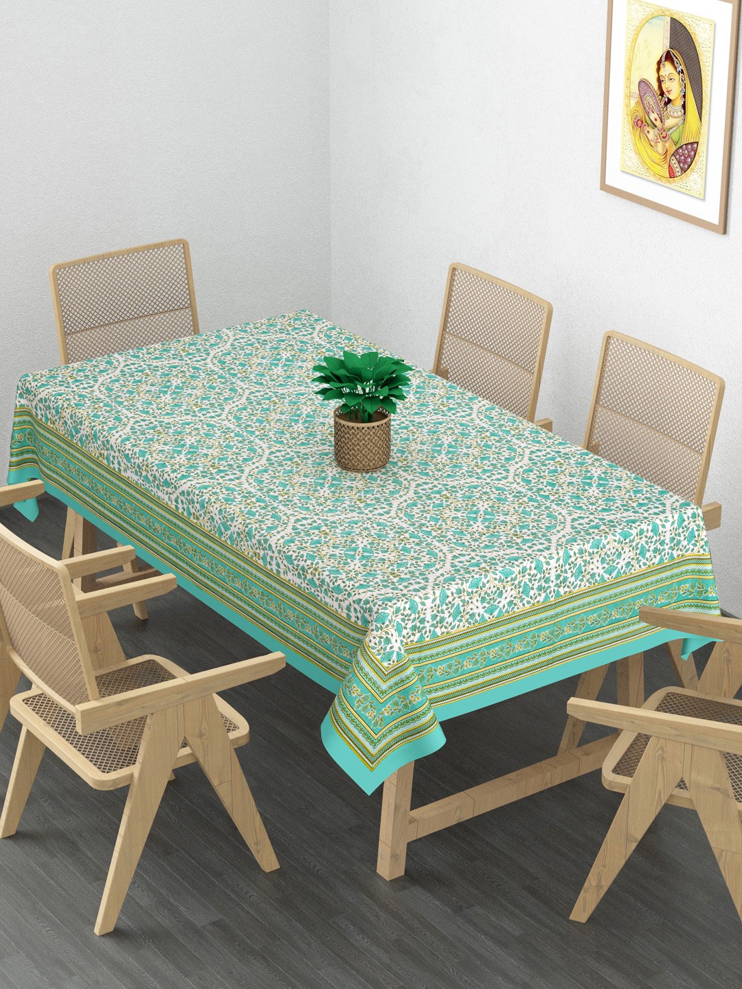 

Gulaab Jaipur Blue Floral Printed 6-Seater Rectangle Cotton Table Cover