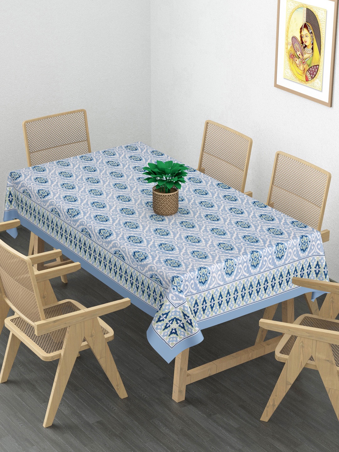 

Gulaab Jaipur Blue Floral Printed 6-Seater Rectangle Cotton Table Cover