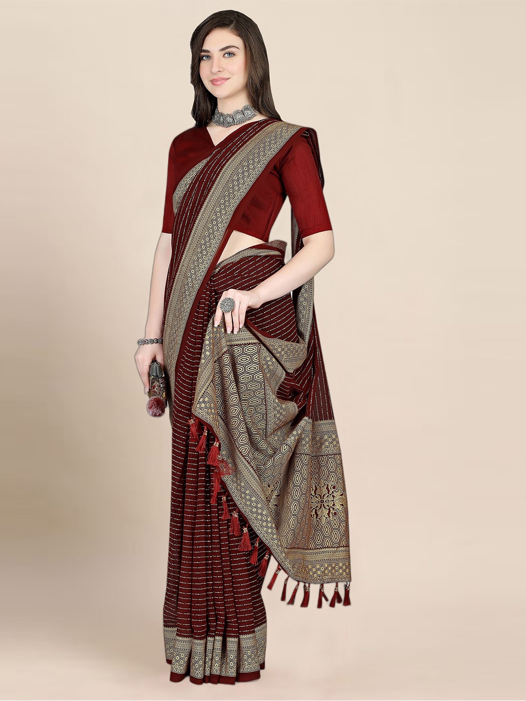 

Anjaneya Sarees Woven Design Zari Saree, Maroon
