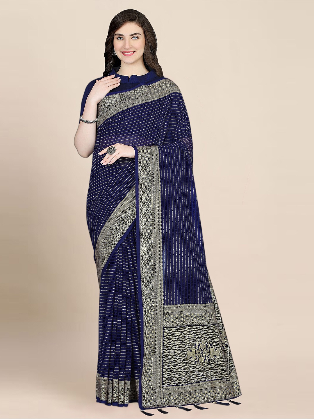 

Anjaneya Sarees Woven Design Border detail Zari Saree, Blue